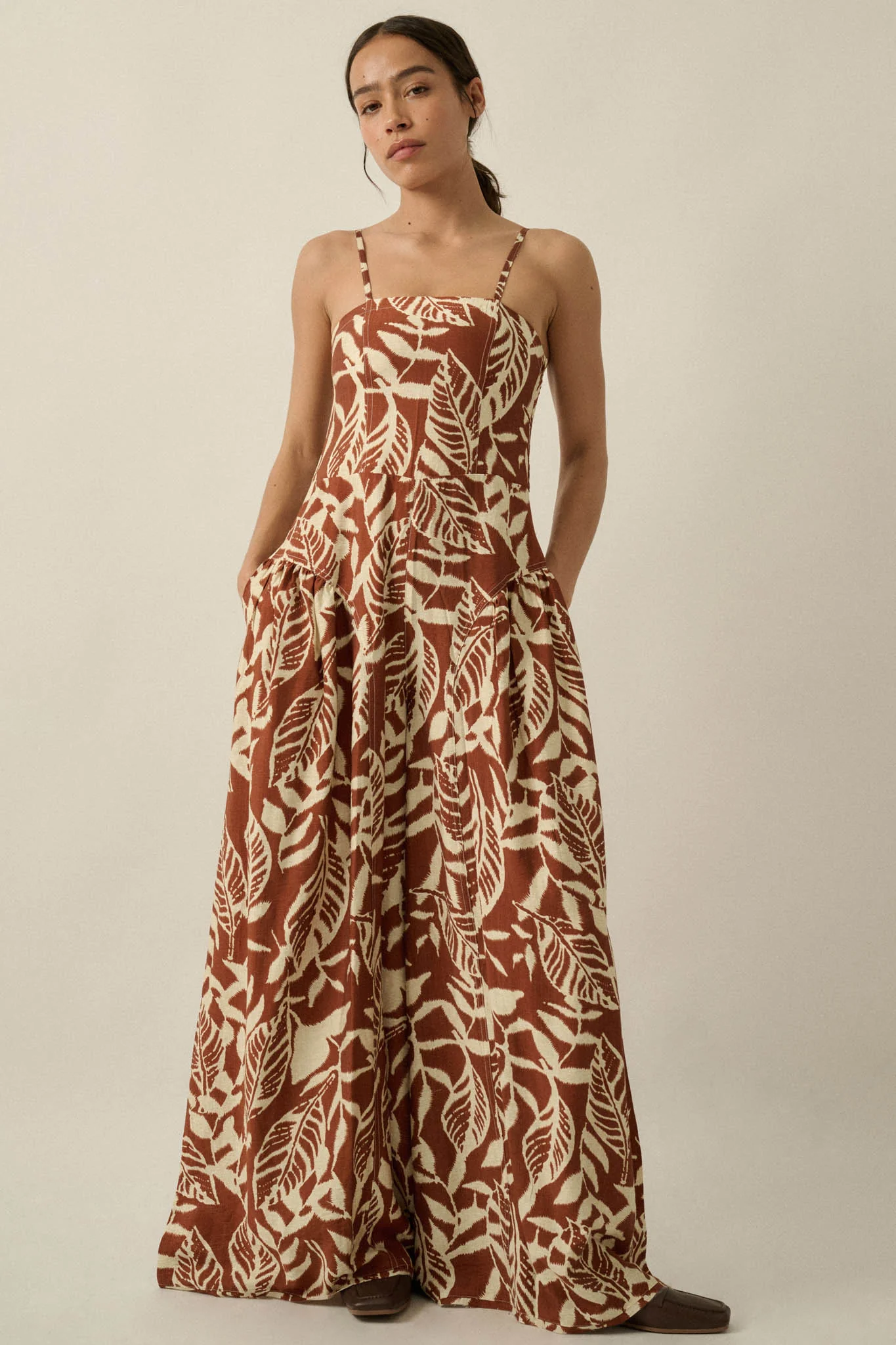 Lush Leaves Tropical-Print Wide-Leg Cami Jumpsuit - Image 7