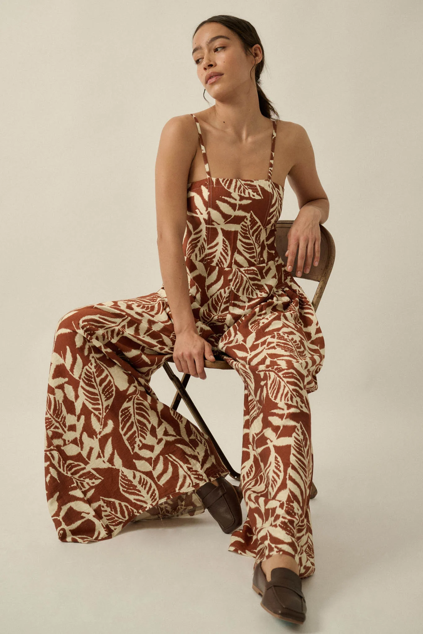 Lush Leaves Tropical-Print Wide-Leg Cami Jumpsuit - Image 9