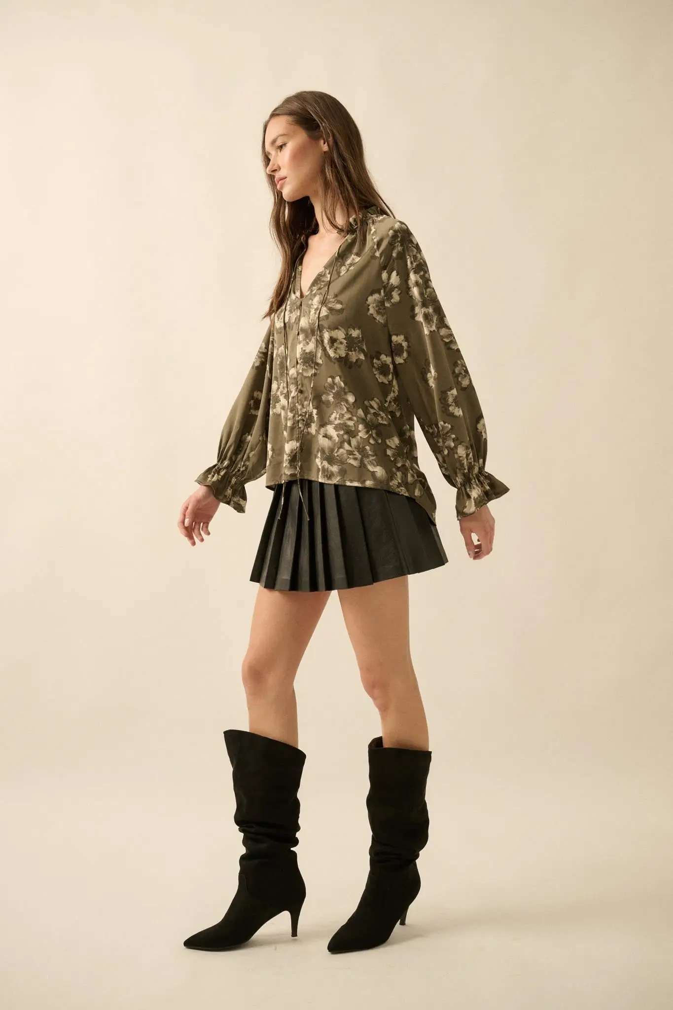 Lush Living Floral Satin Button-Up Peasant Top - Image 11
