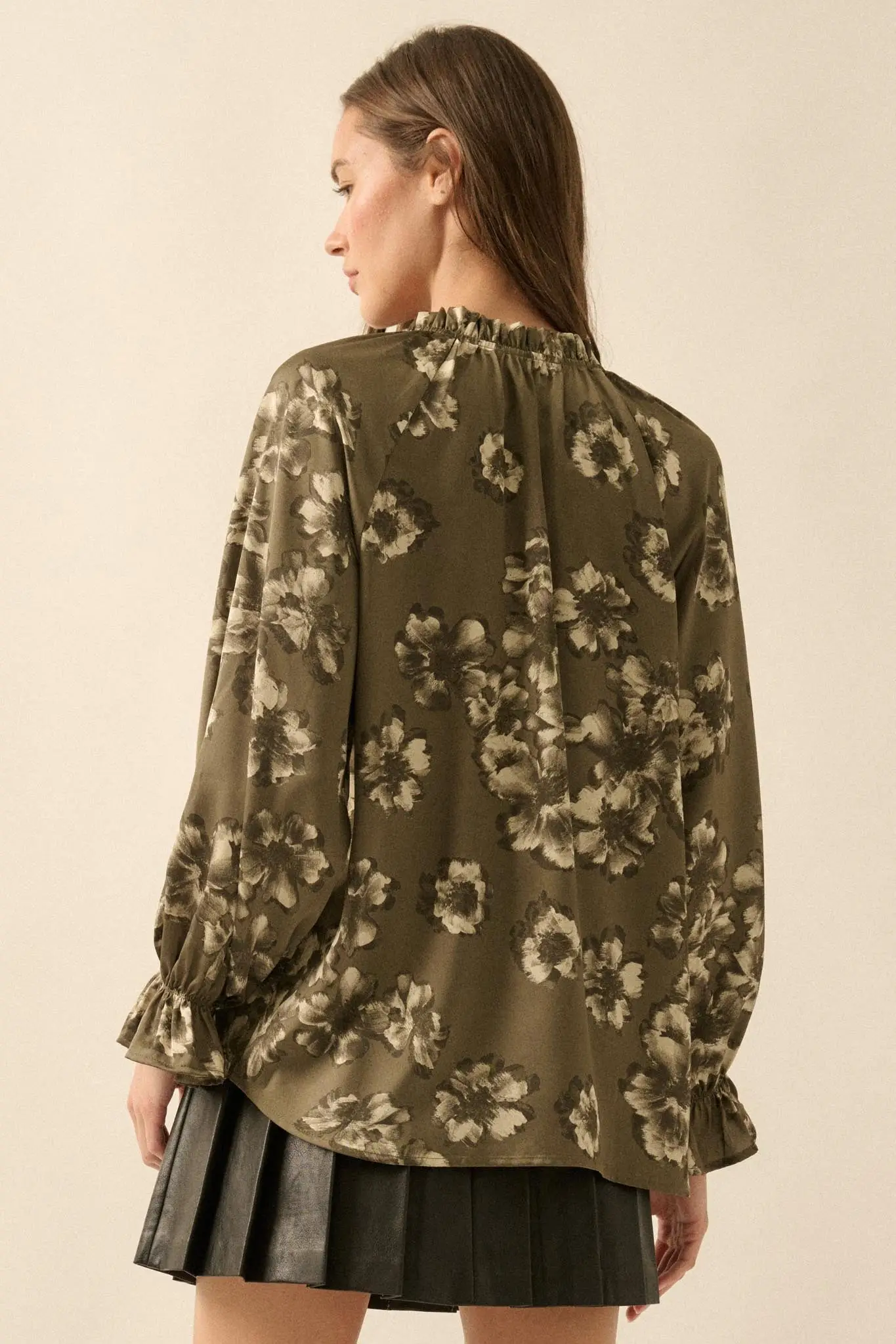 Lush Living Floral Satin Button-Up Peasant Top - Image 12
