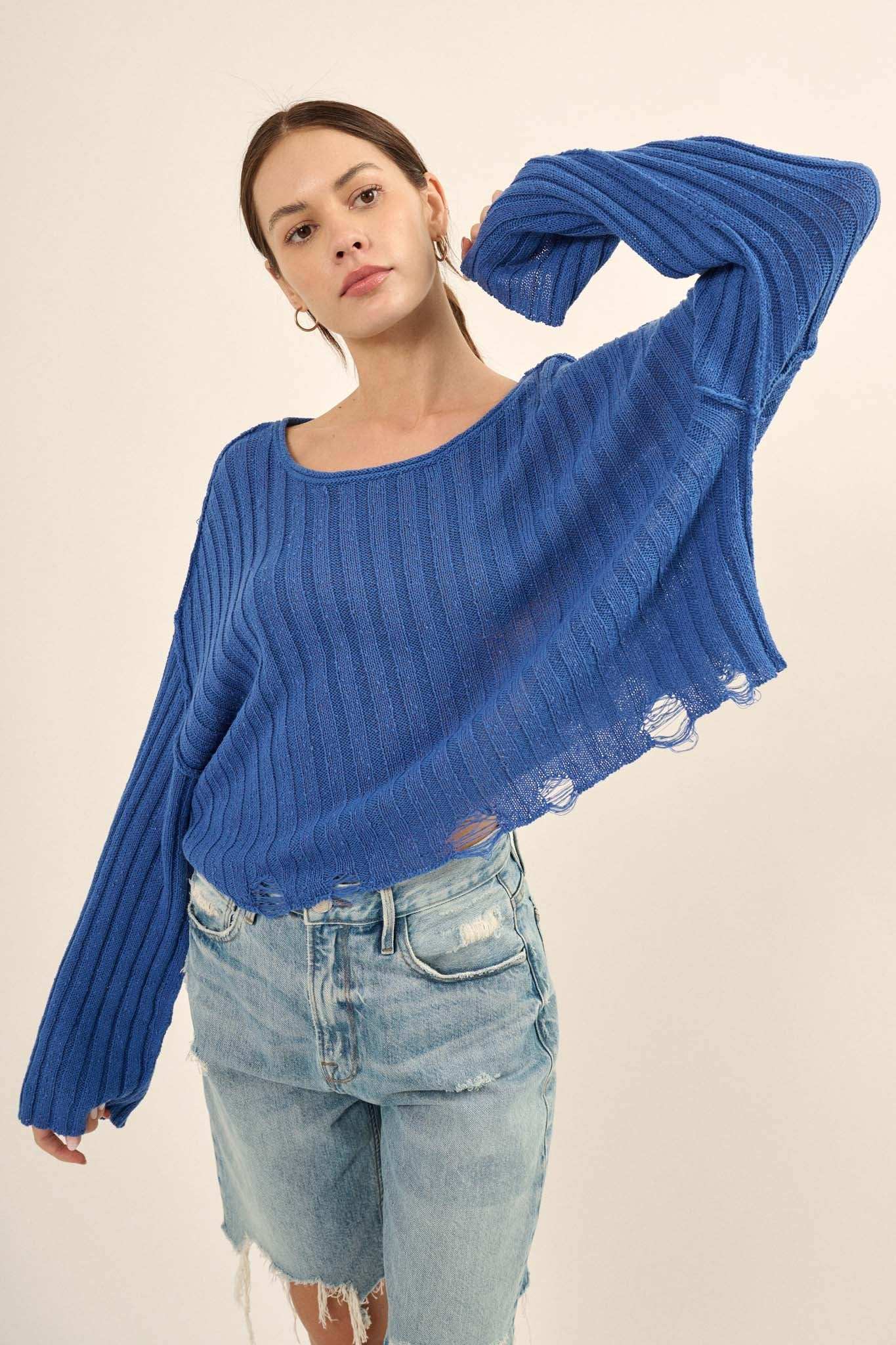 Mad Love Distressed Ribbed Knit Sweater - Image 13
