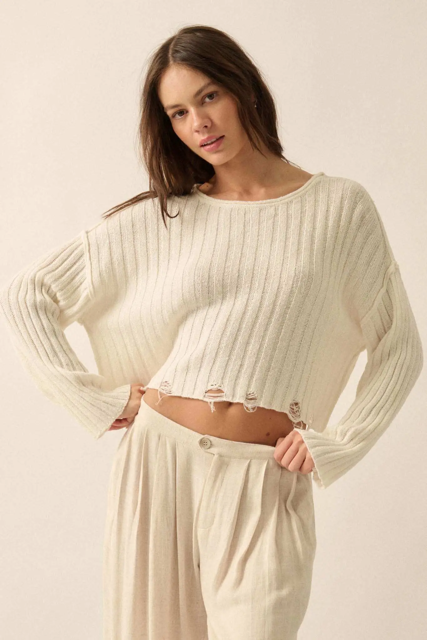 Mad Love Distressed Ribbed Knit Sweater - Image 17
