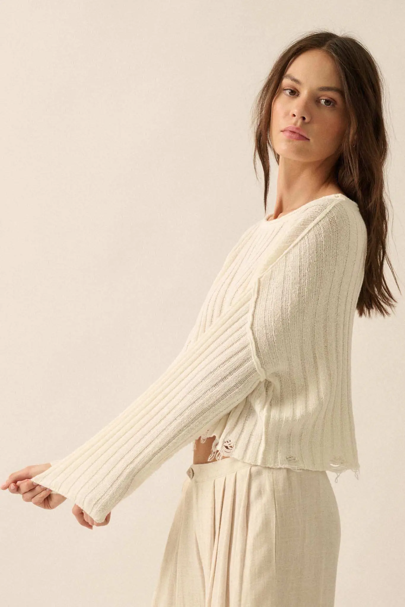 Mad Love Distressed Ribbed Knit Sweater - Image 18