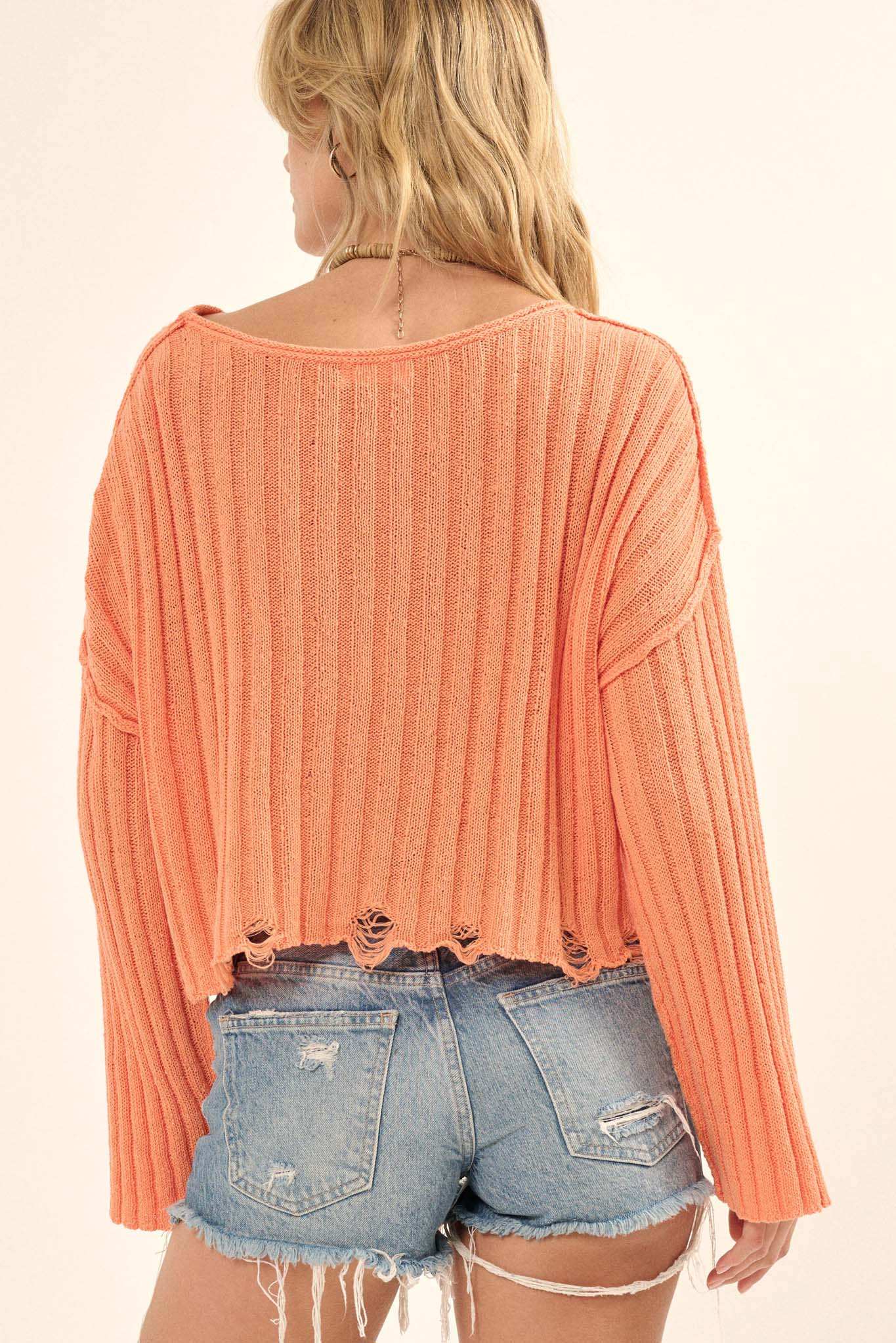 Mad Love Distressed Ribbed Knit Sweater - Image 24