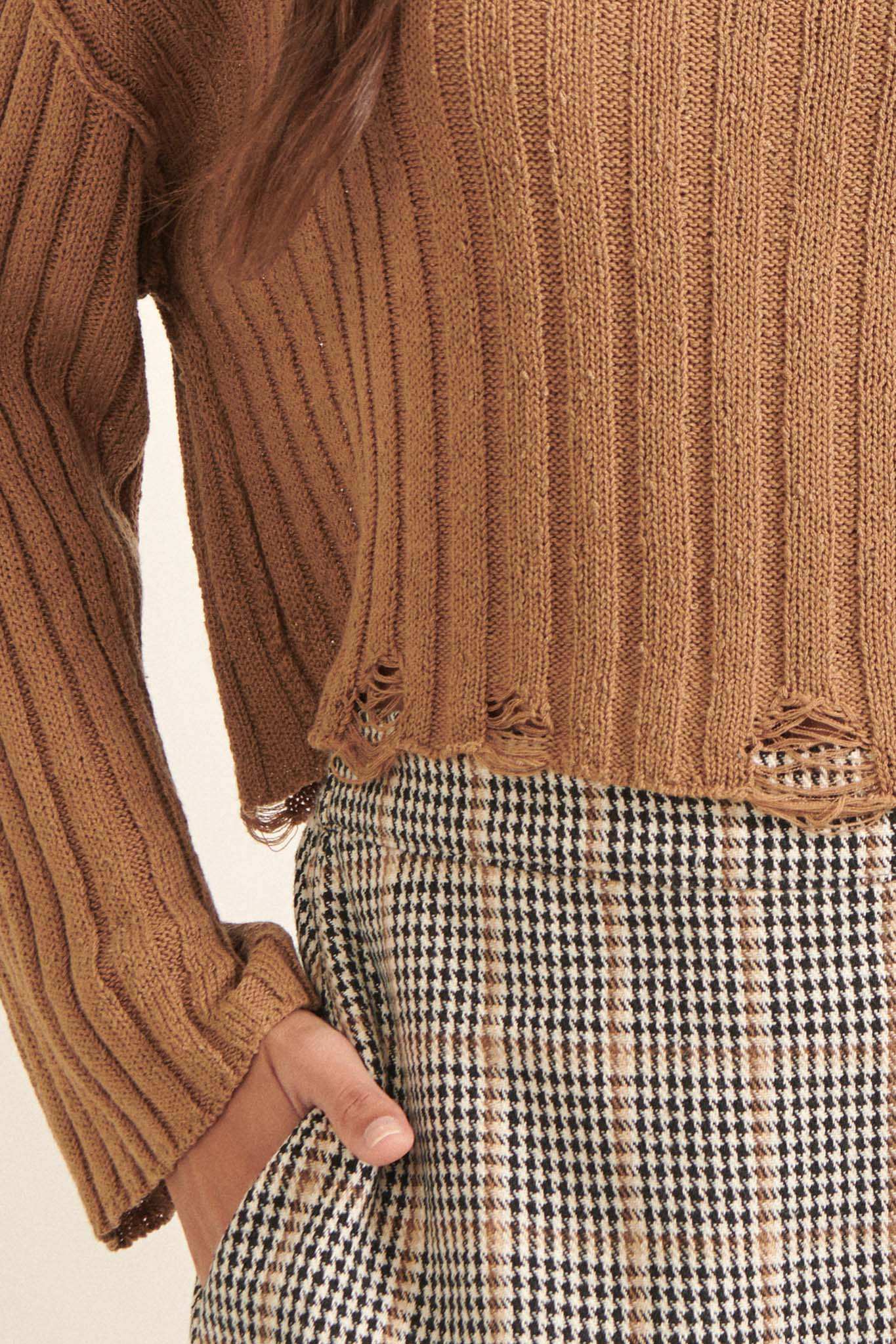 Mad Love Distressed Ribbed Knit Sweater - Image 34