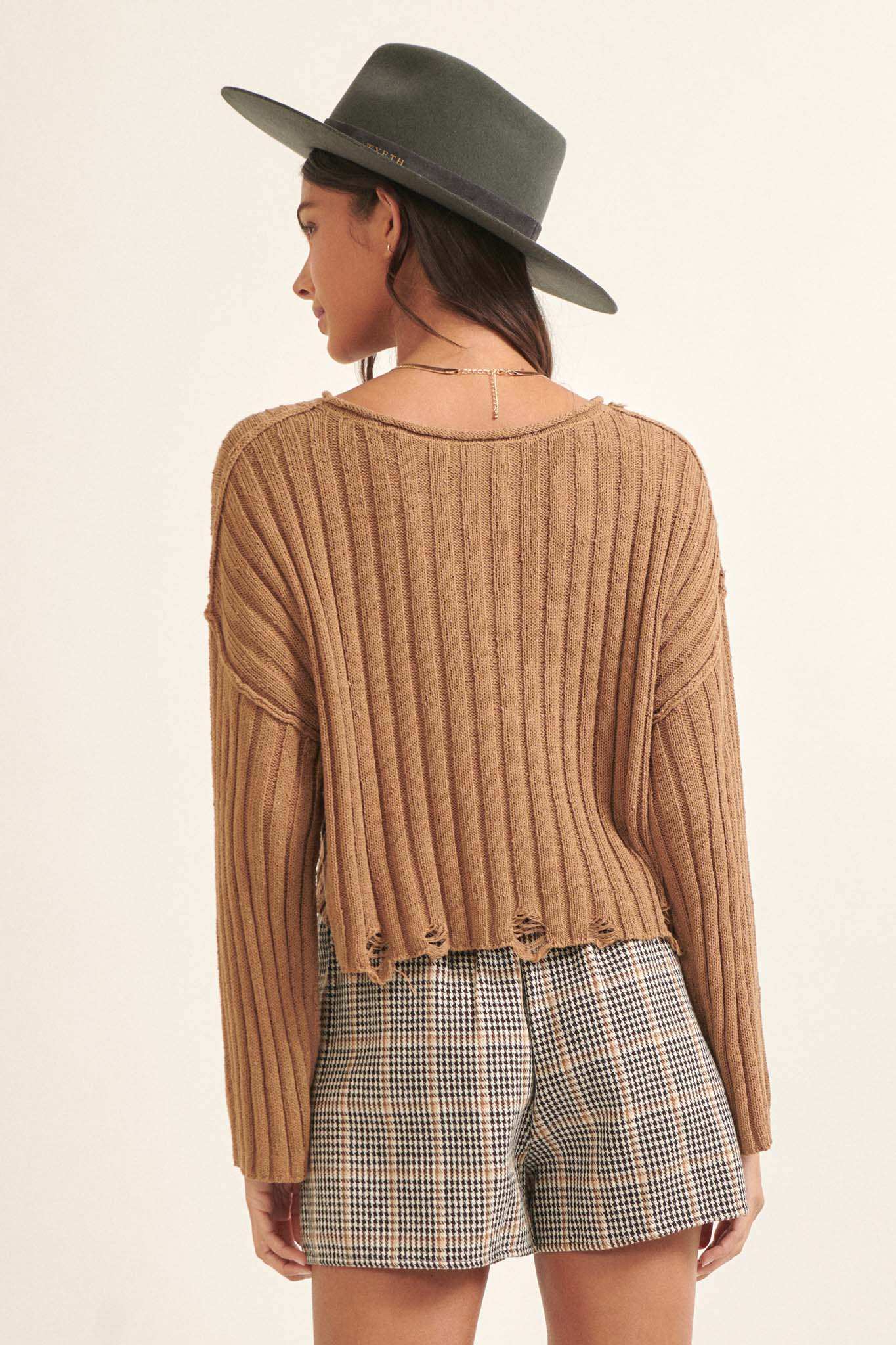 Mad Love Distressed Ribbed Knit Sweater - Image 36