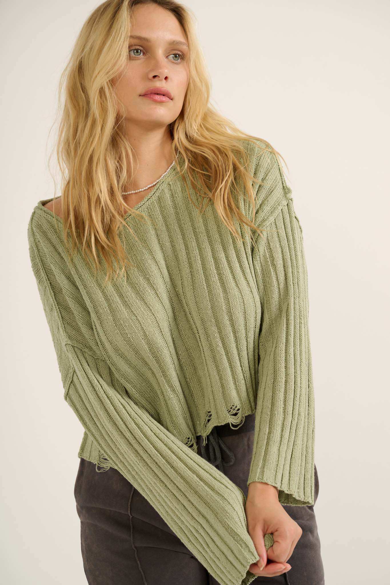 Mad Love Distressed Ribbed Knit Sweater - Image 37