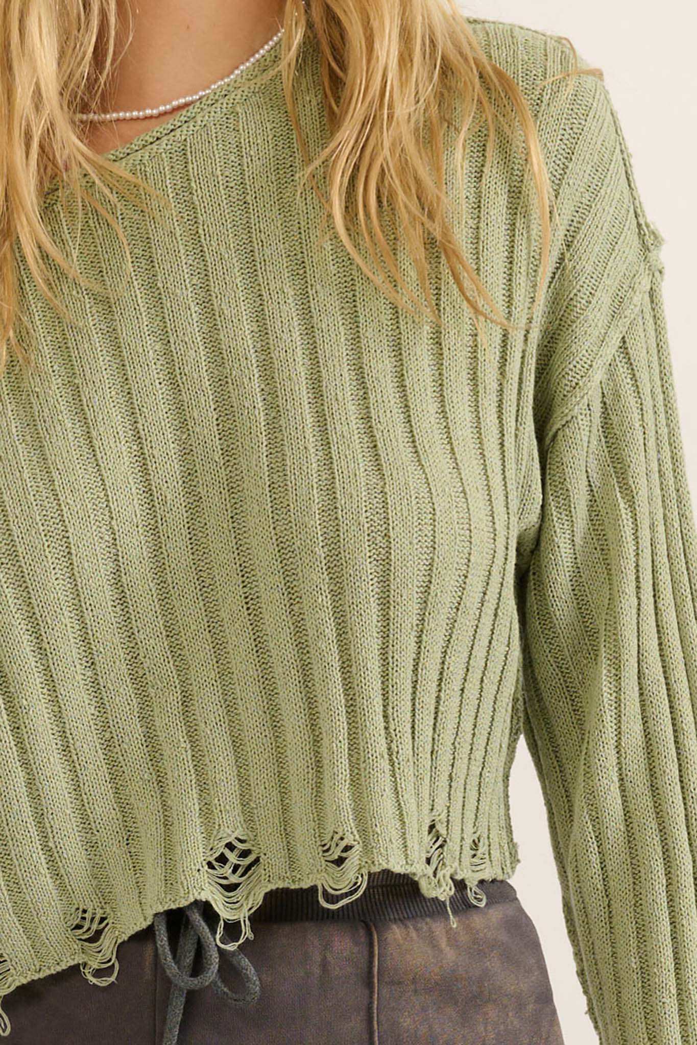 Mad Love Distressed Ribbed Knit Sweater - Image 38