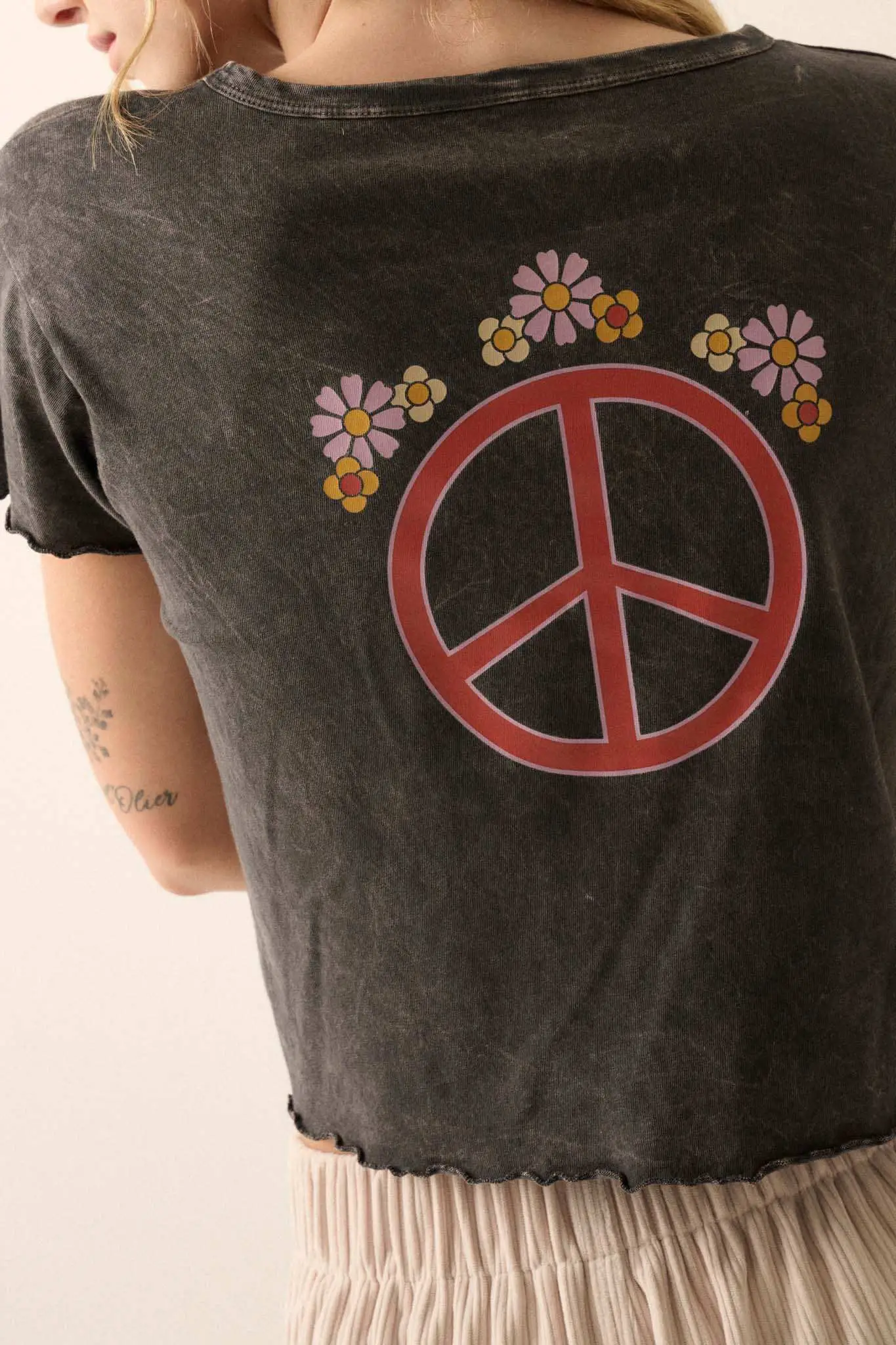 Made With Love Floral Peace Sign Graphic Baby Tee - Image 5