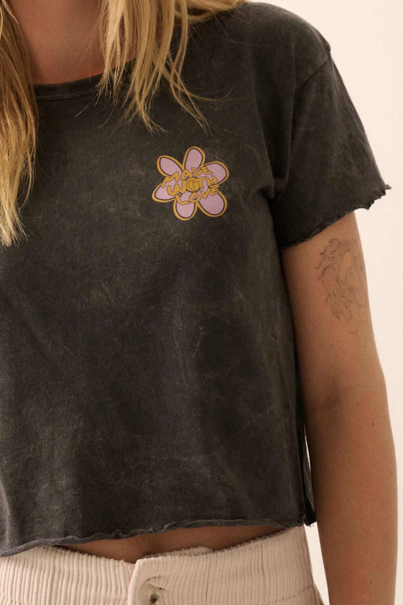 Made With Love Floral Peace Sign Graphic Baby Tee - Image 7