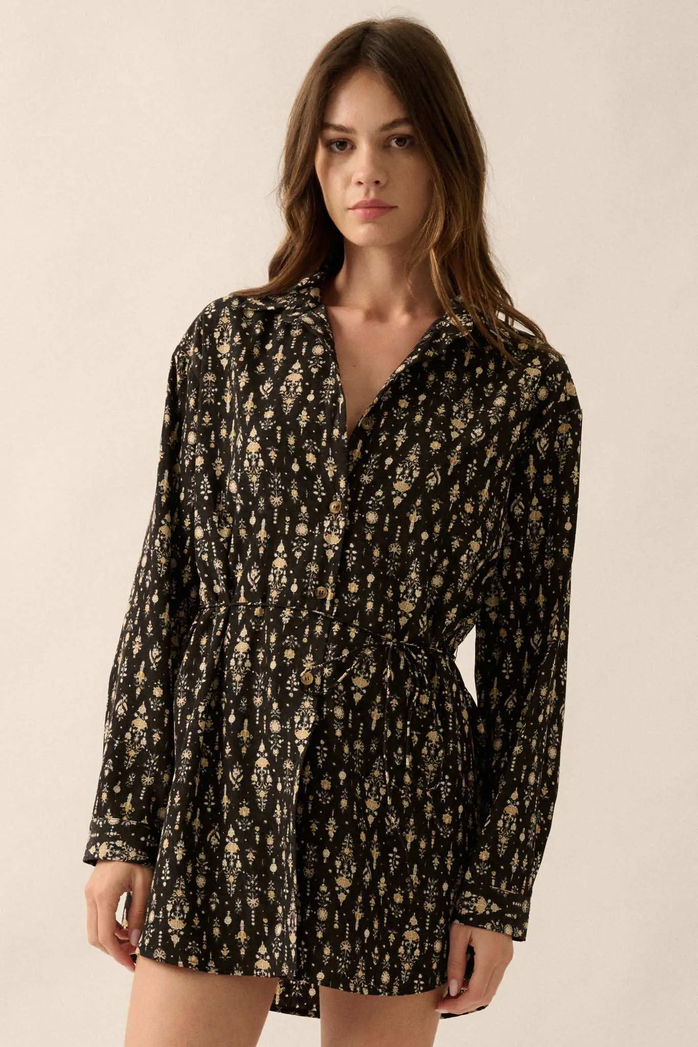 Magic Hour Ornate Floral Button-Up Shirt Romper - Image 3