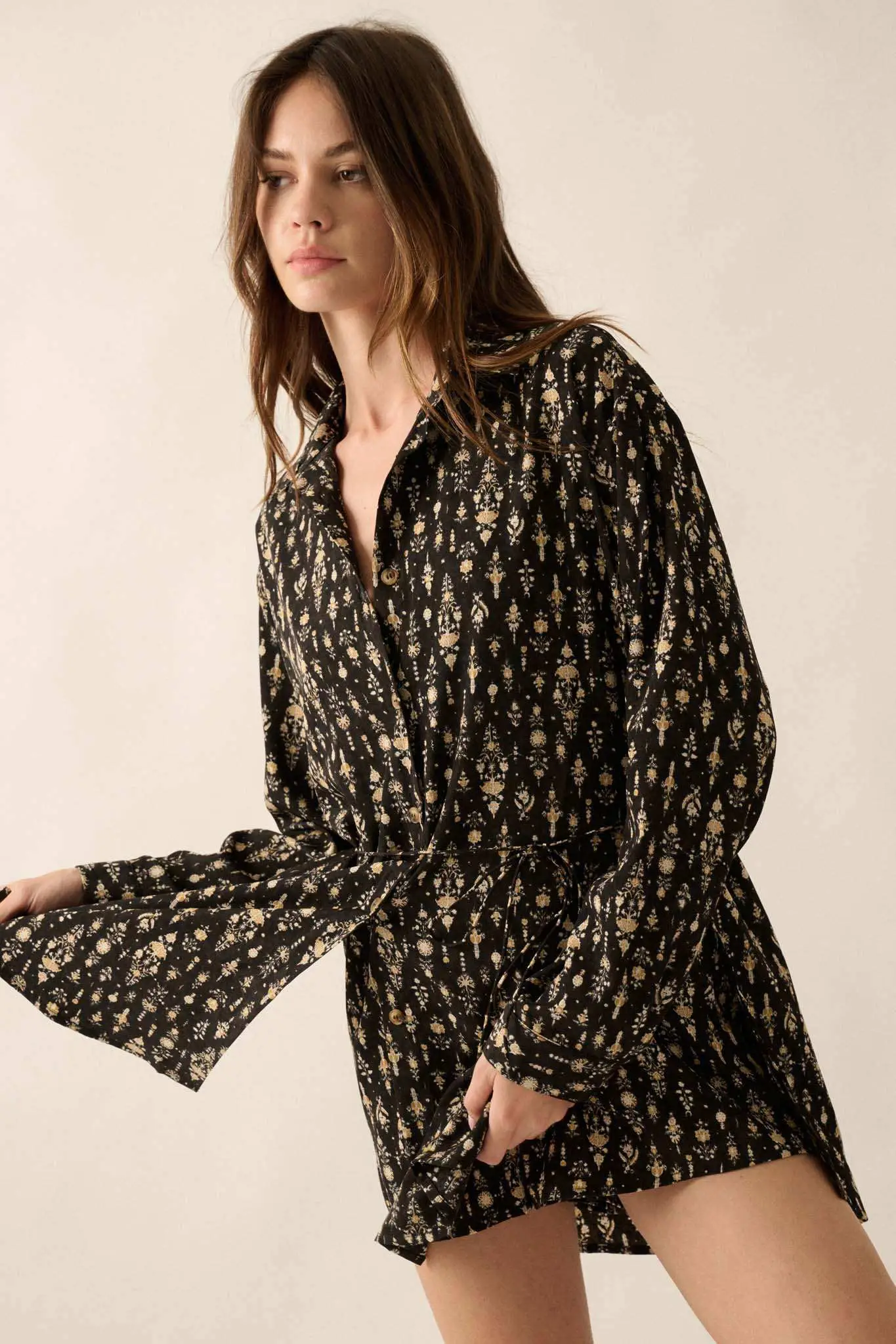 Magic Hour Ornate Floral Button-Up Shirt Romper - Image 6