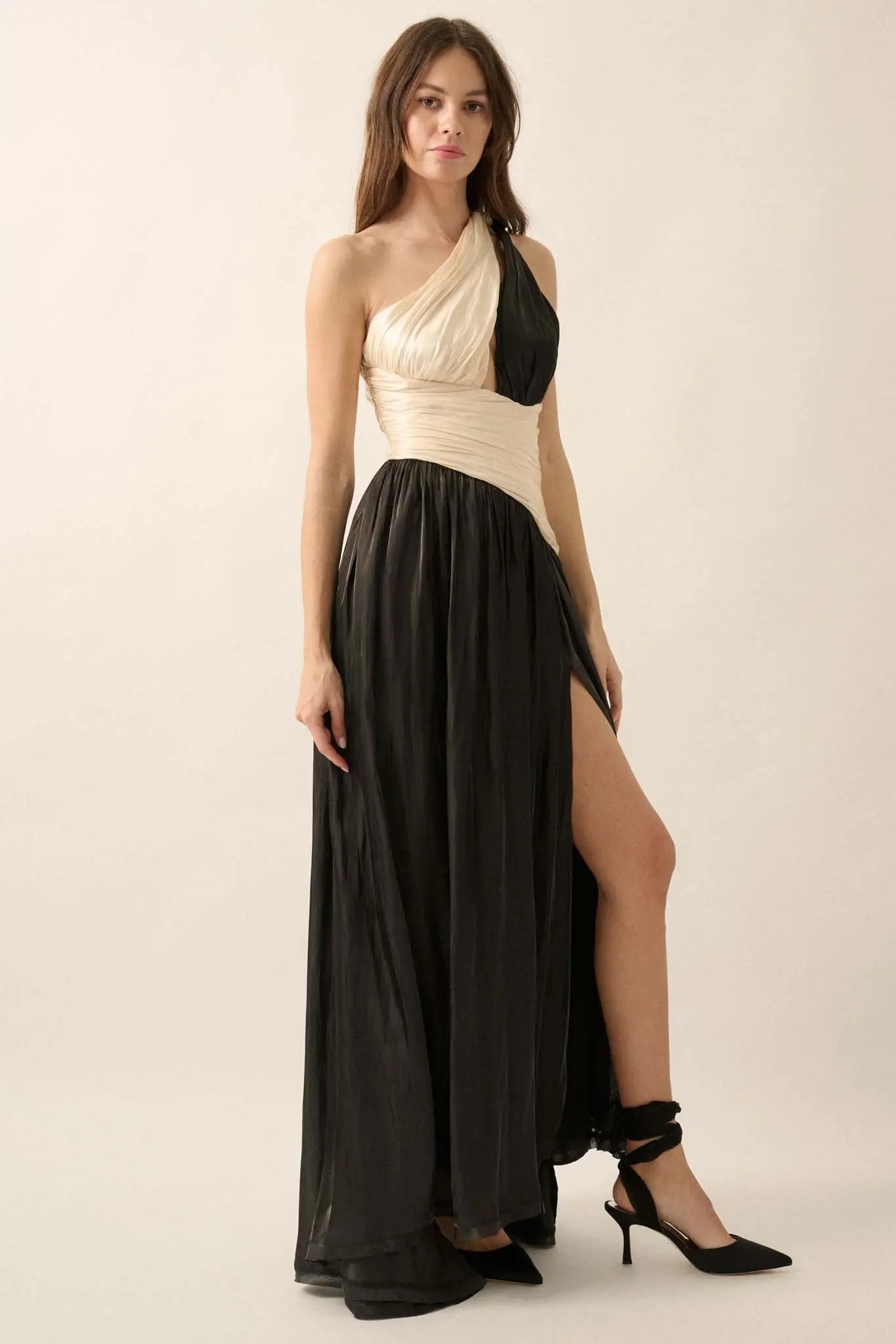 Magic Moment Shimmer Satin One-Shoulder Maxi Dress - Image 11