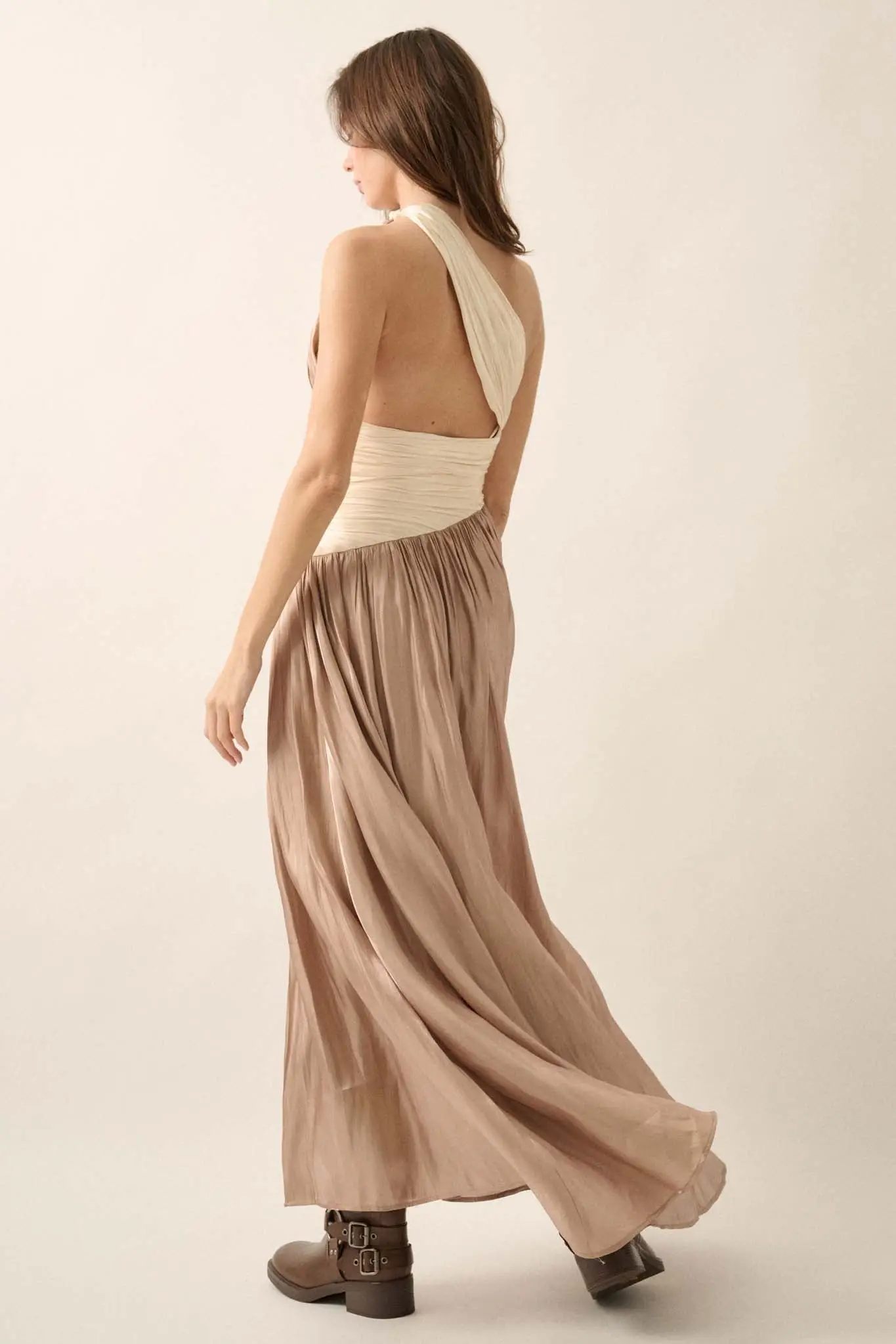 Magic Moment Shimmer Satin One-Shoulder Maxi Dress - Image 2