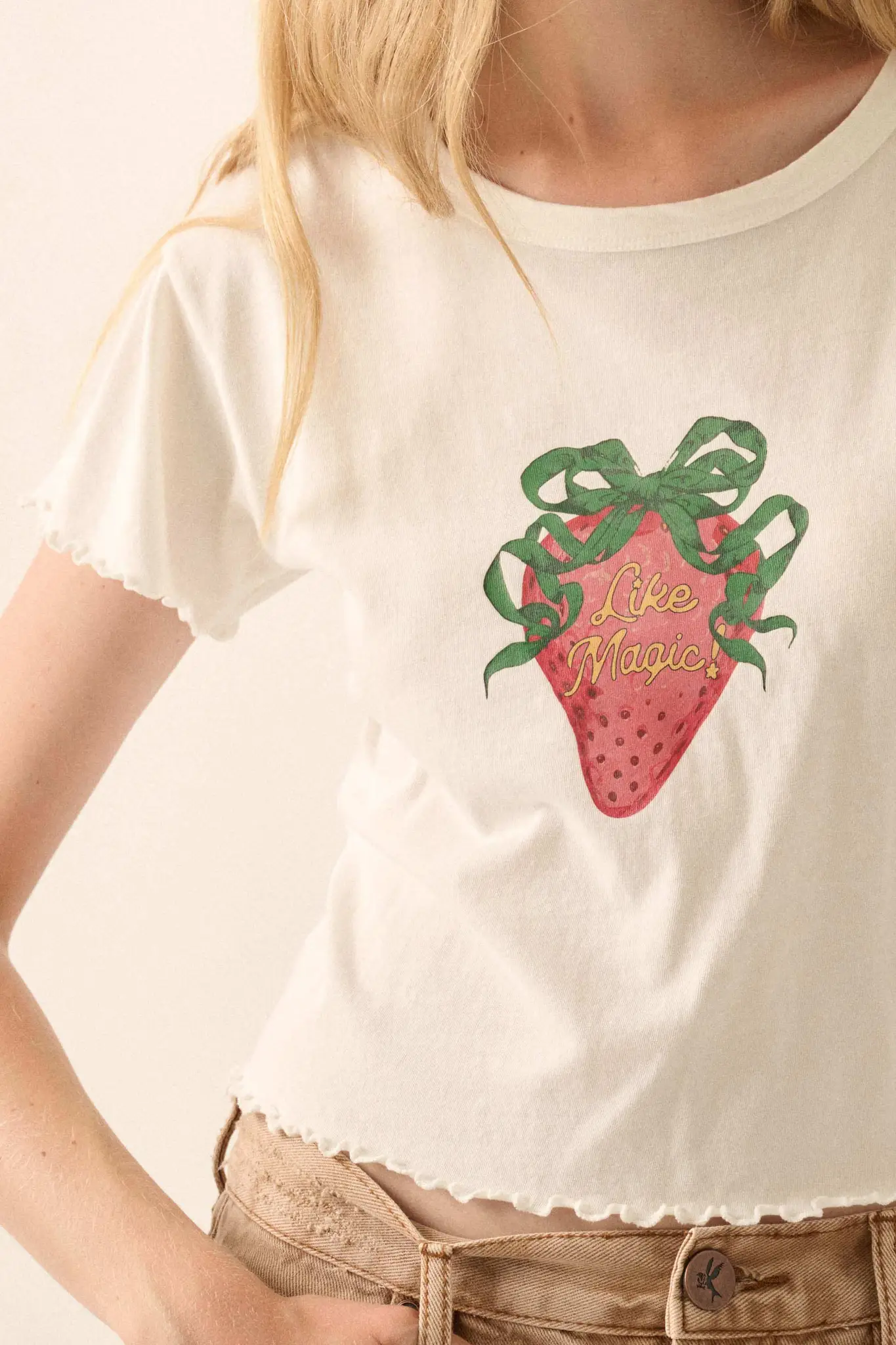Magic Strawberry Cropped Graphic Baby Tee - Image 2