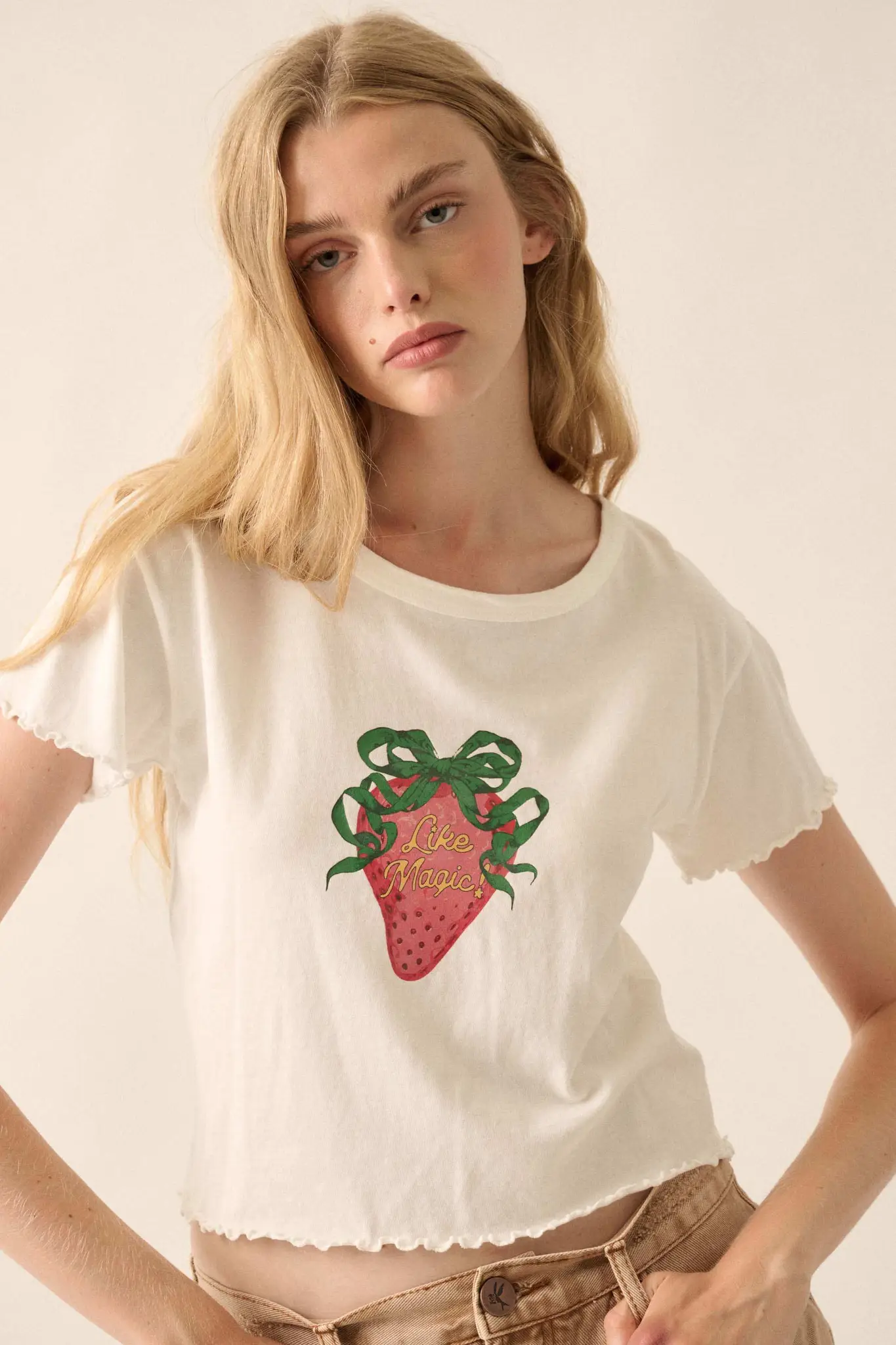 Magic Strawberry Cropped Graphic Baby Tee - Image 5