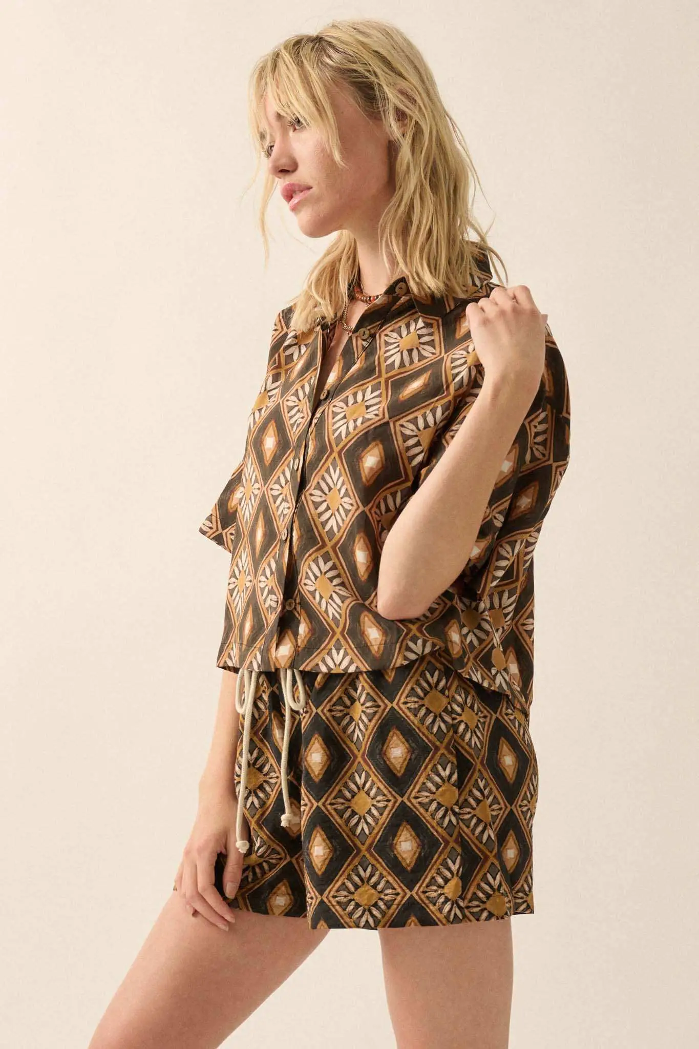Mahogany Blooms Geometric Floral Camp Shirt - Image 7