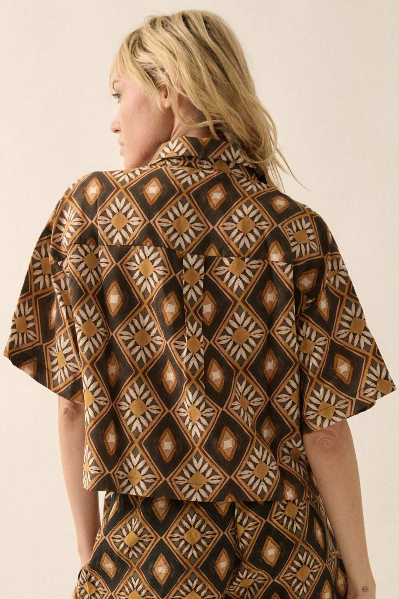 Mahogany Blooms Geometric Floral Camp Shirt - Image 8