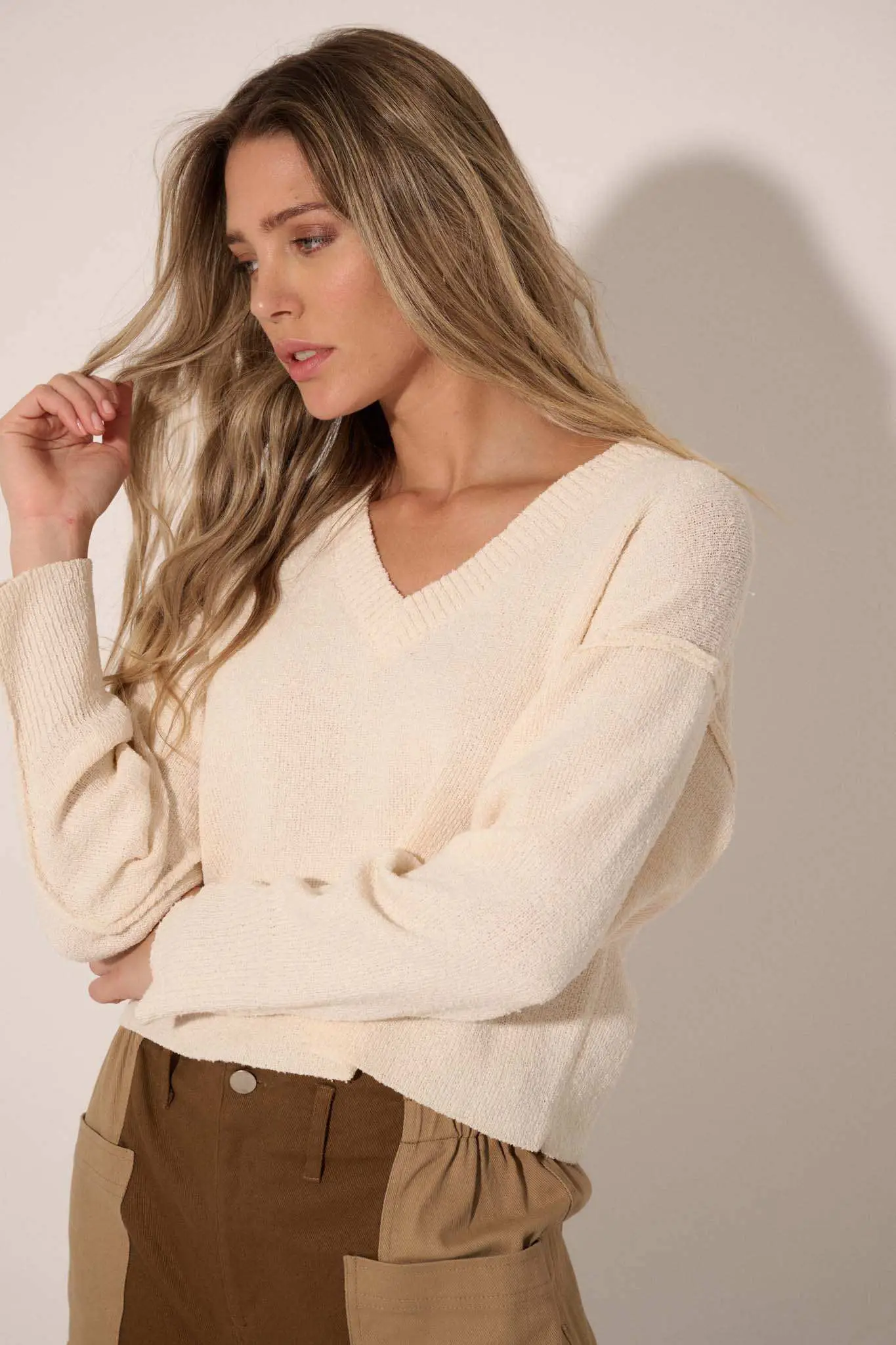 Make It Last Textured Exposed-Seam V-Neck Sweater - Image 11