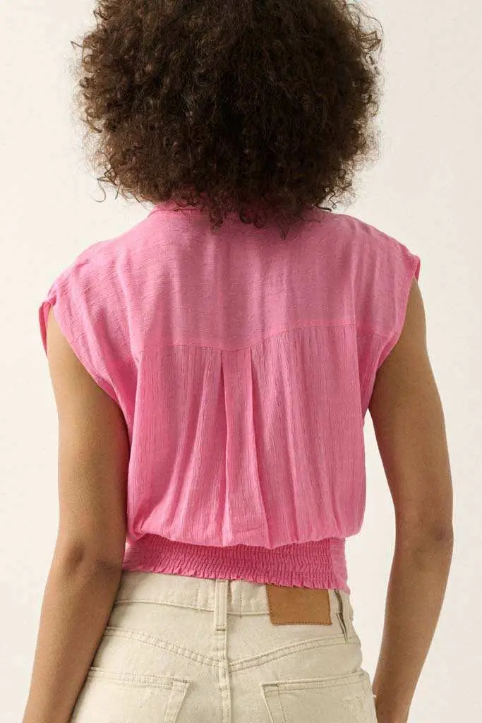 Make My Day Jacquard Sleeveless Button-Up Top - Image 10