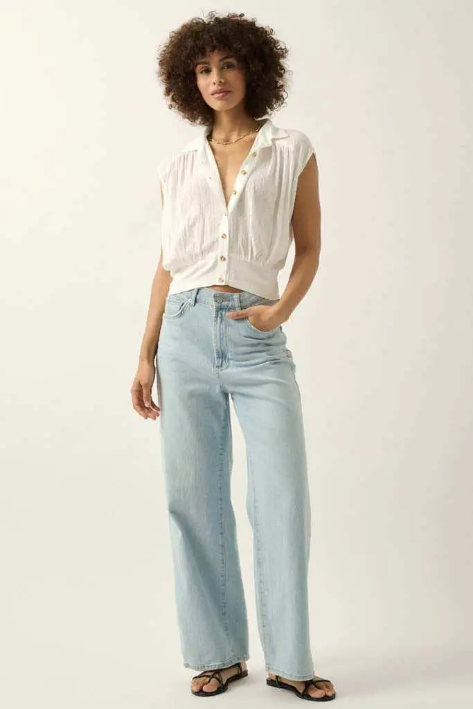 Make My Day Jacquard Sleeveless Button-Up Top - Image 13
