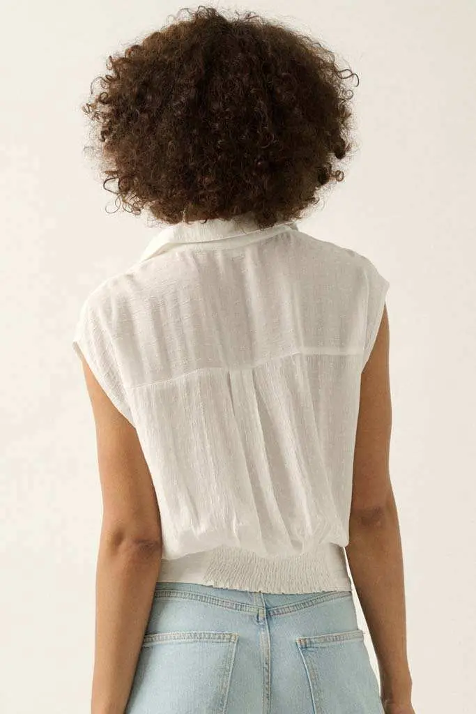 Make My Day Jacquard Sleeveless Button-Up Top - Image 15