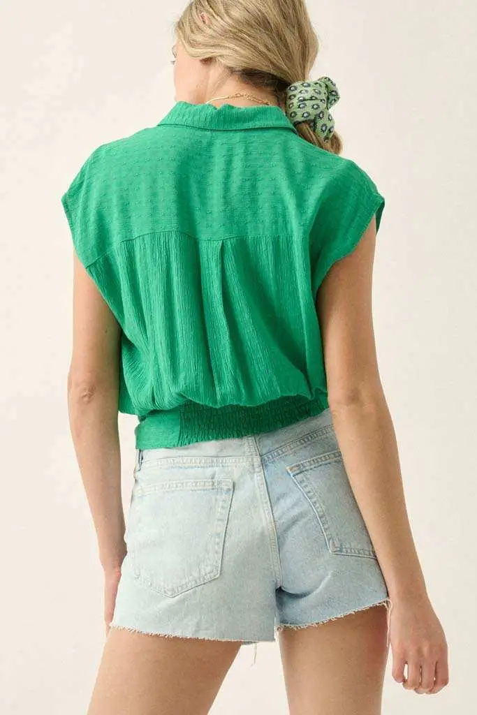 Make My Day Jacquard Sleeveless Button-Up Top - Image 5