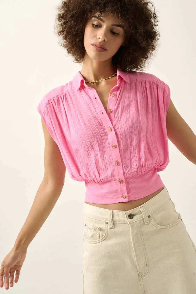Make My Day Jacquard Sleeveless Button-Up Top - Image 6