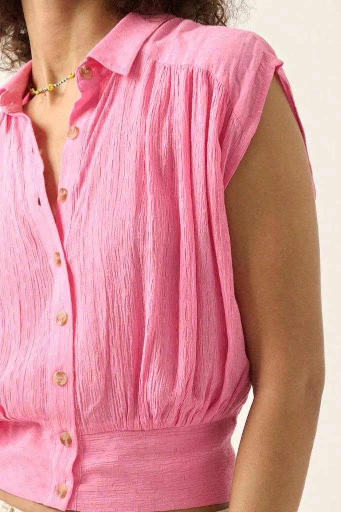 Make My Day Jacquard Sleeveless Button-Up Top - Image 7