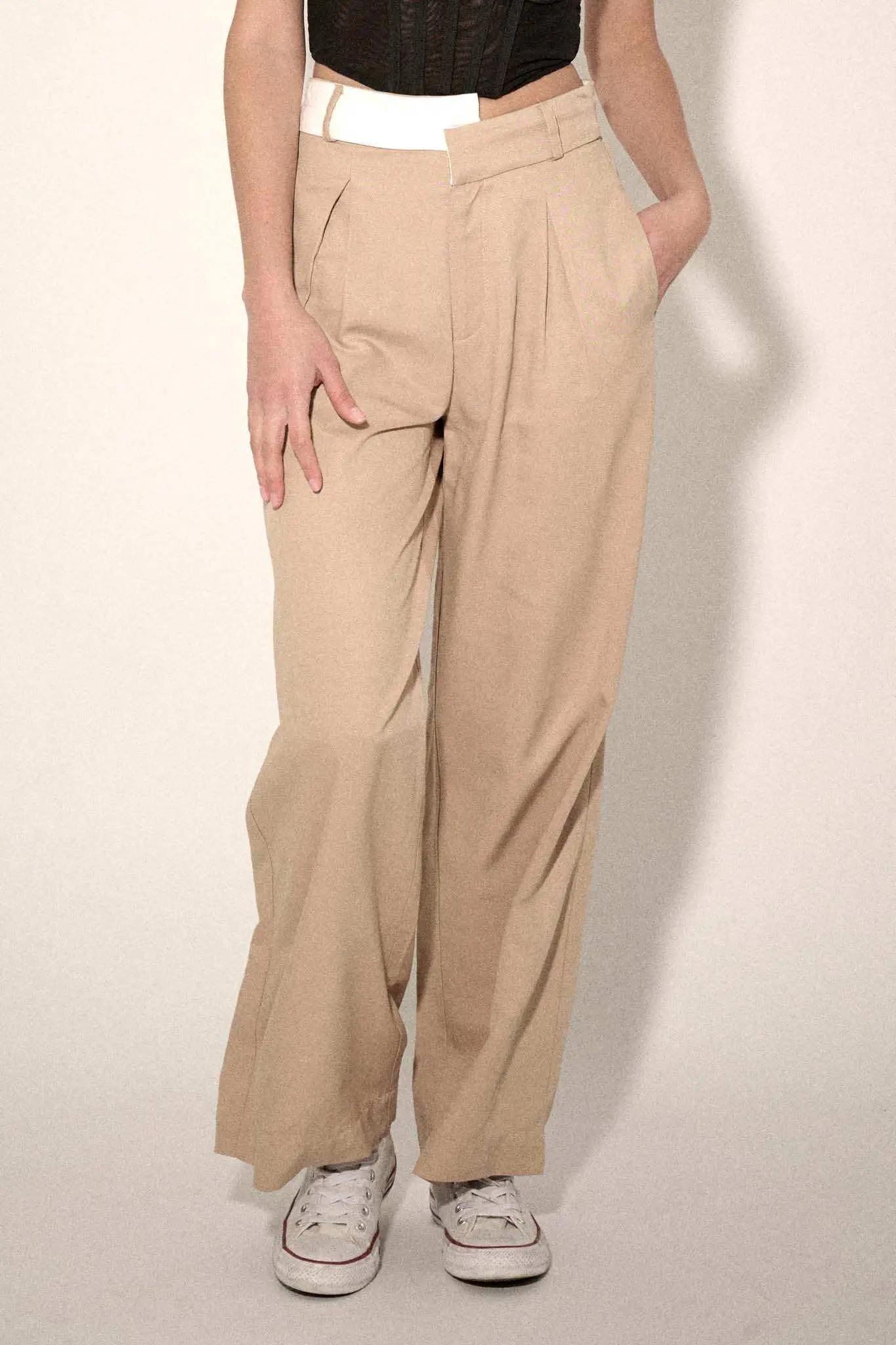 Making Strides Asymmetrical-Waist Pleated Pants - Image 3