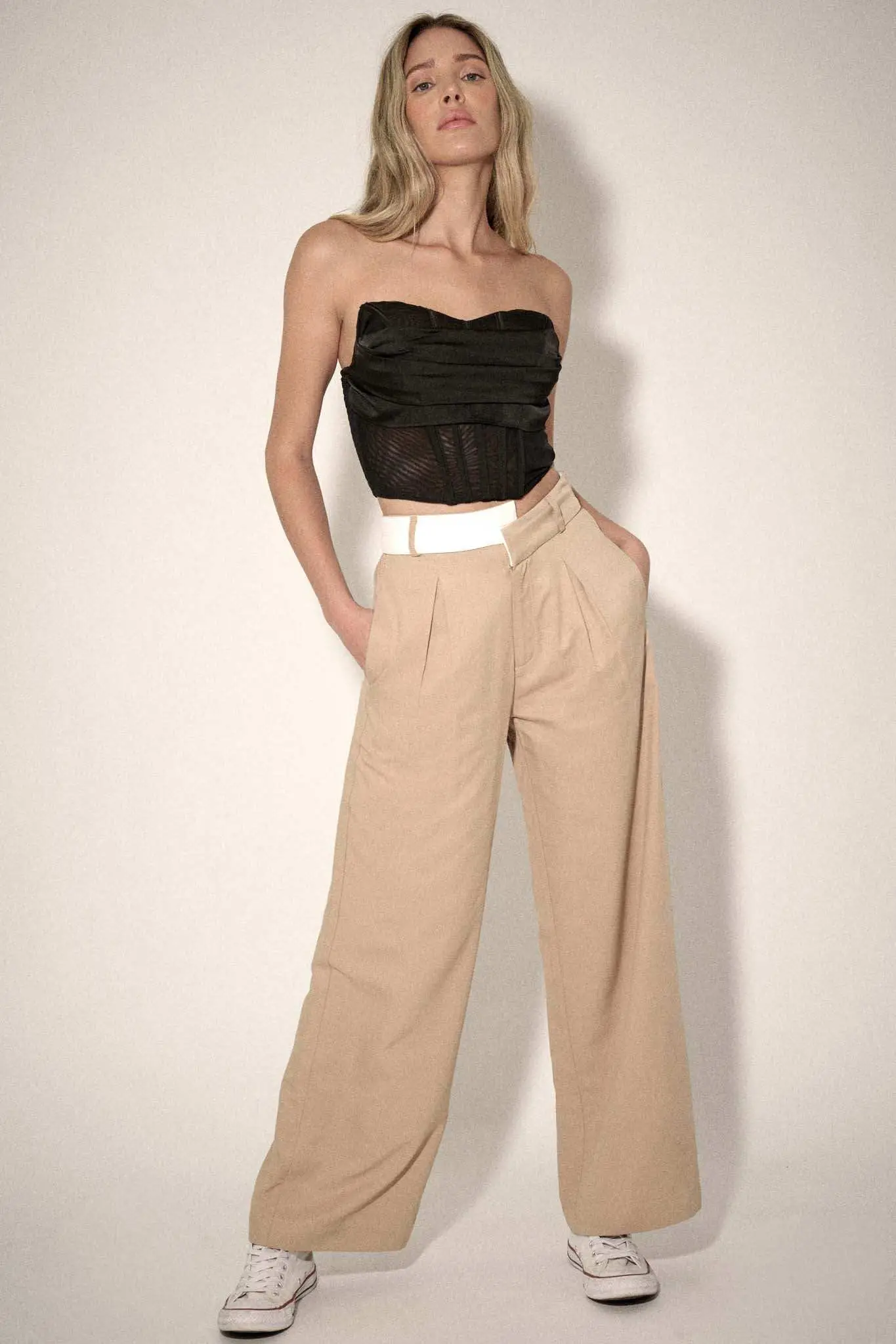 Making Strides Asymmetrical-Waist Pleated Pants - Image 4