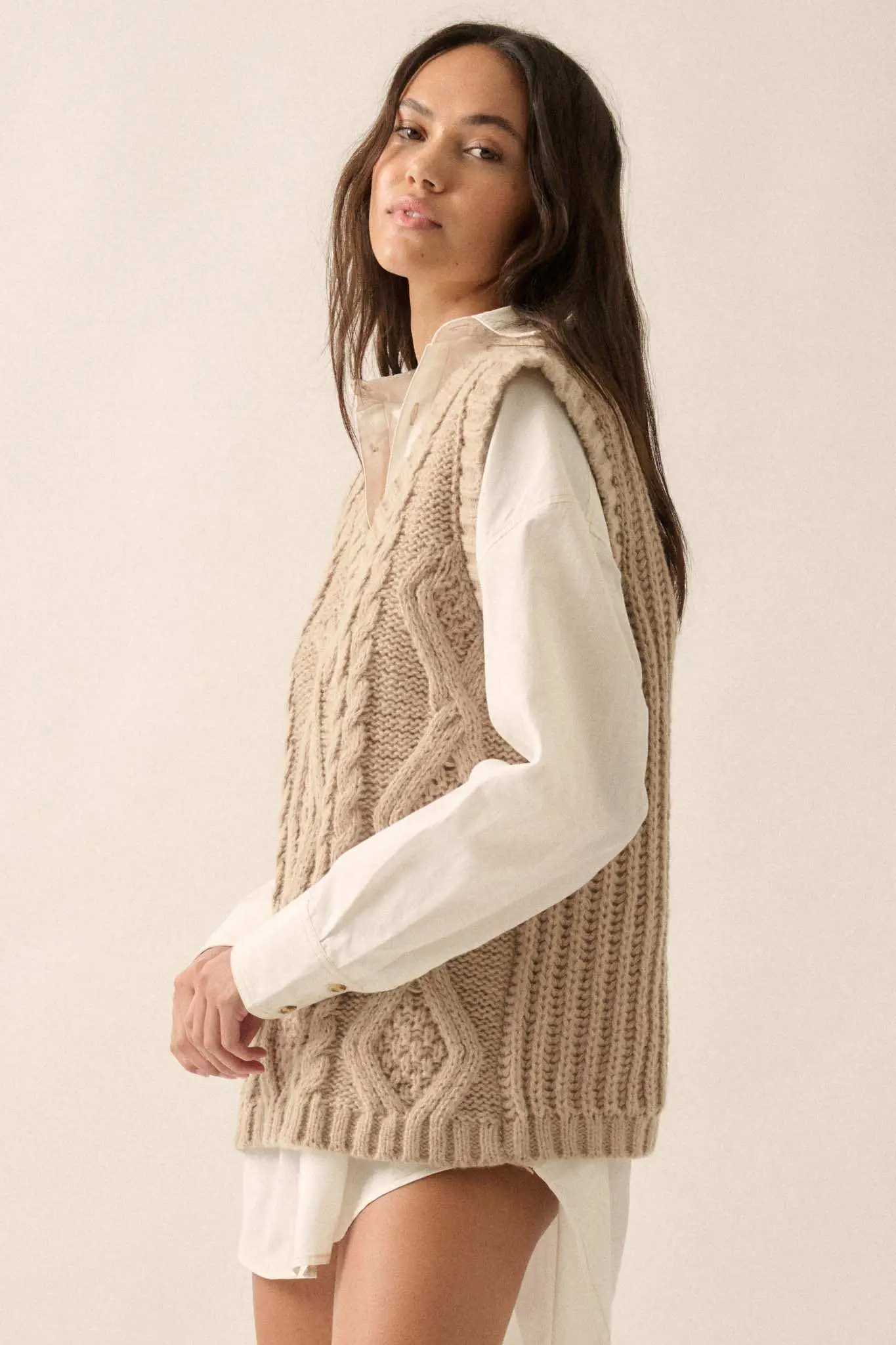 Making the Grade Oversize Cable Knit Sweater Vest - Image 14