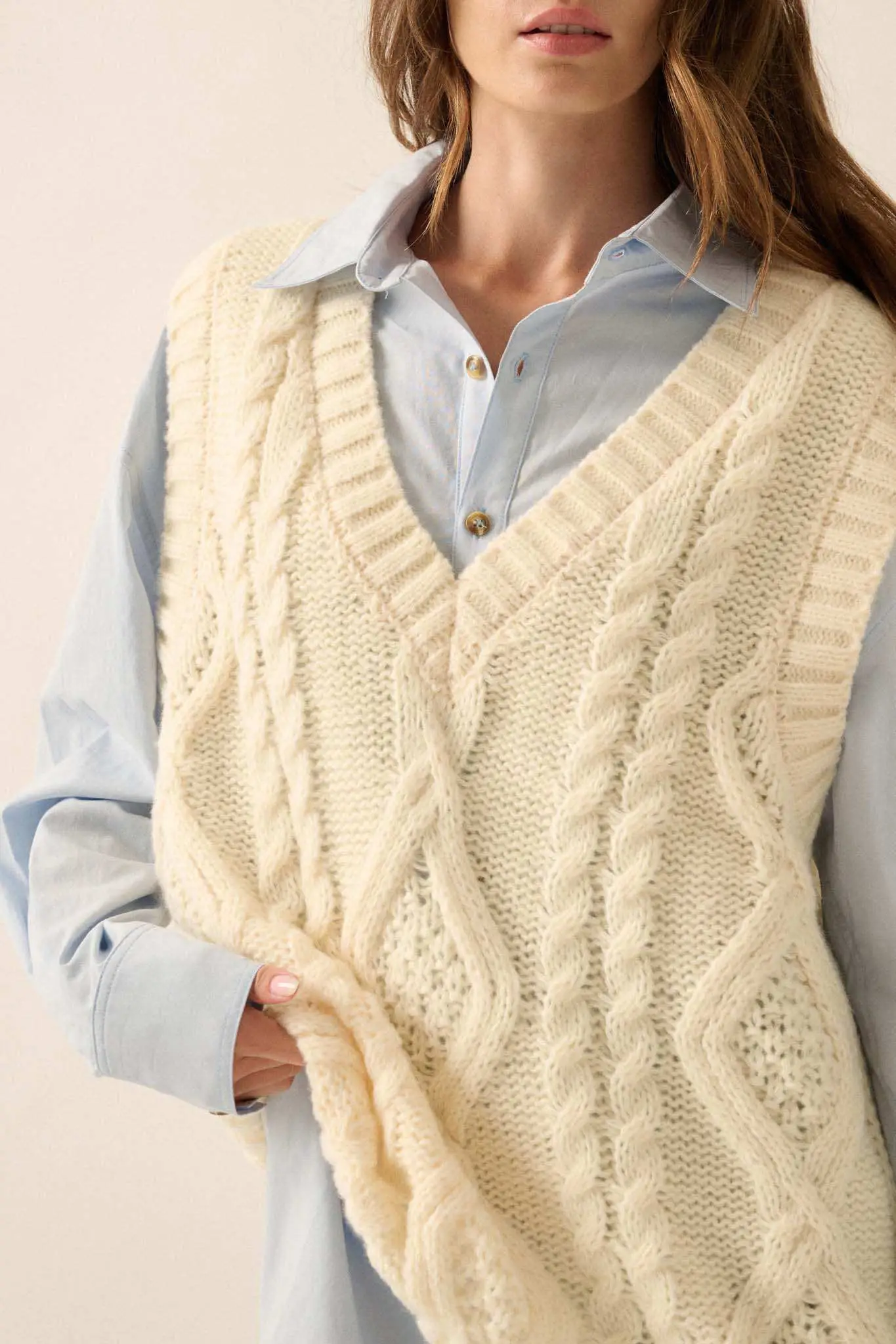 Making the Grade Oversize Cable Knit Sweater Vest - Image 5
