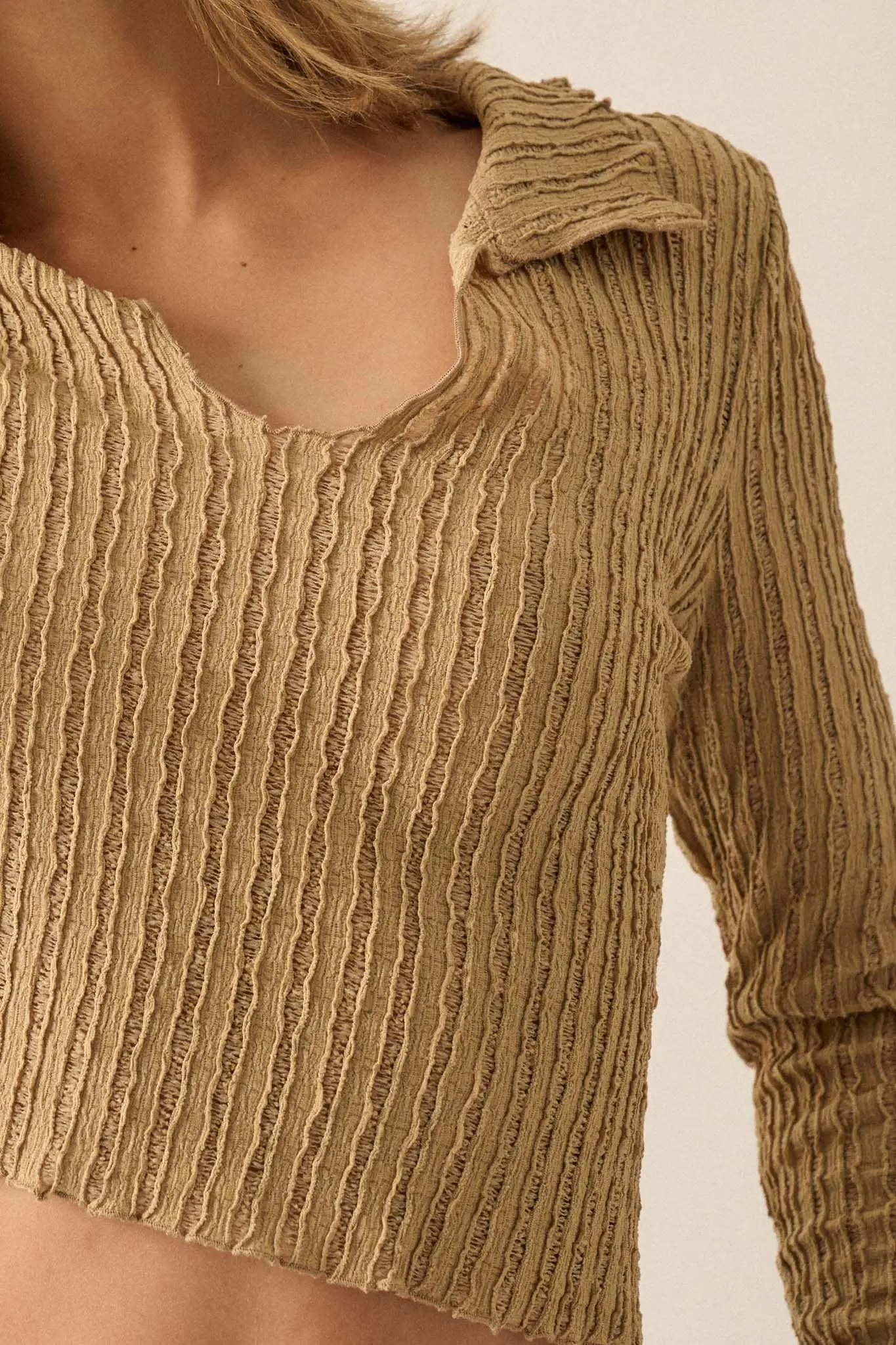 Making Waves Striped Lace Collared V-neck Top - Image 2