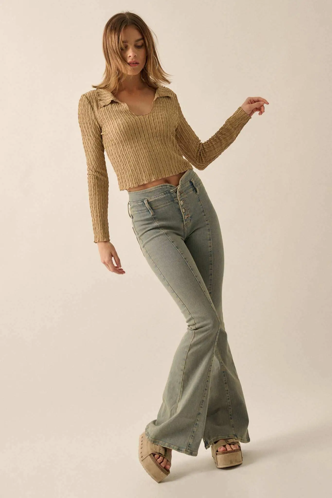 Making Waves Striped Lace Collared V-neck Top - Image 3