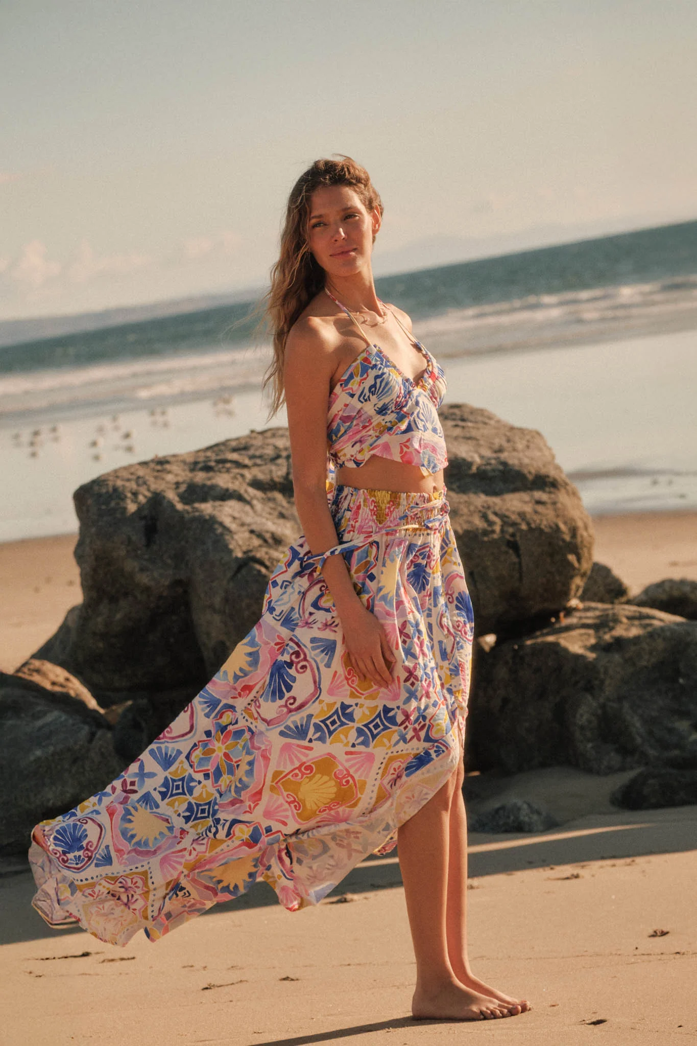Mallorca Music Tile-Print Button-Front Maxi Skirt - Image 3