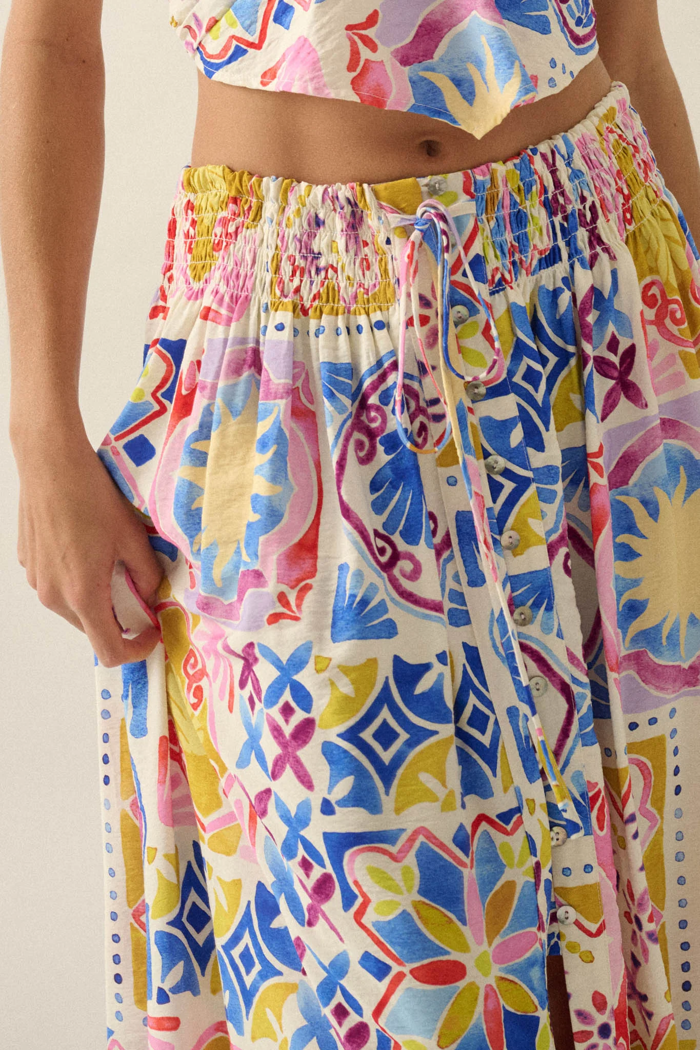 Mallorca Music Tile-Print Button-Front Maxi Skirt - Image 5