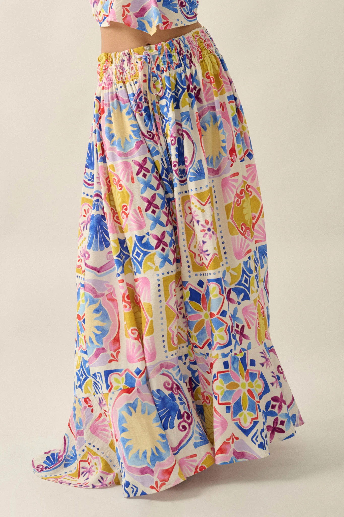 Mallorca Music Tile-Print Button-Front Maxi Skirt - Image 6