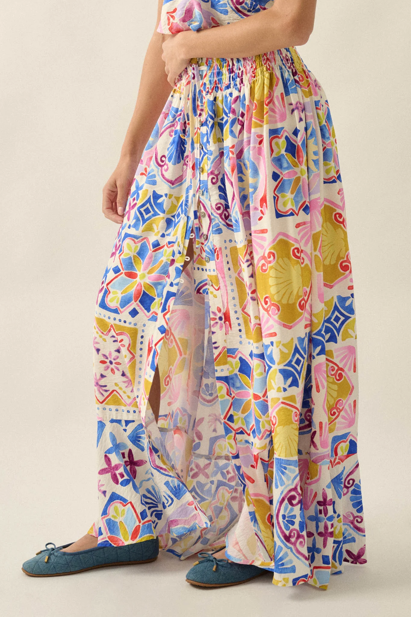 Mallorca Music Tile-Print Button-Front Maxi Skirt - Image 8