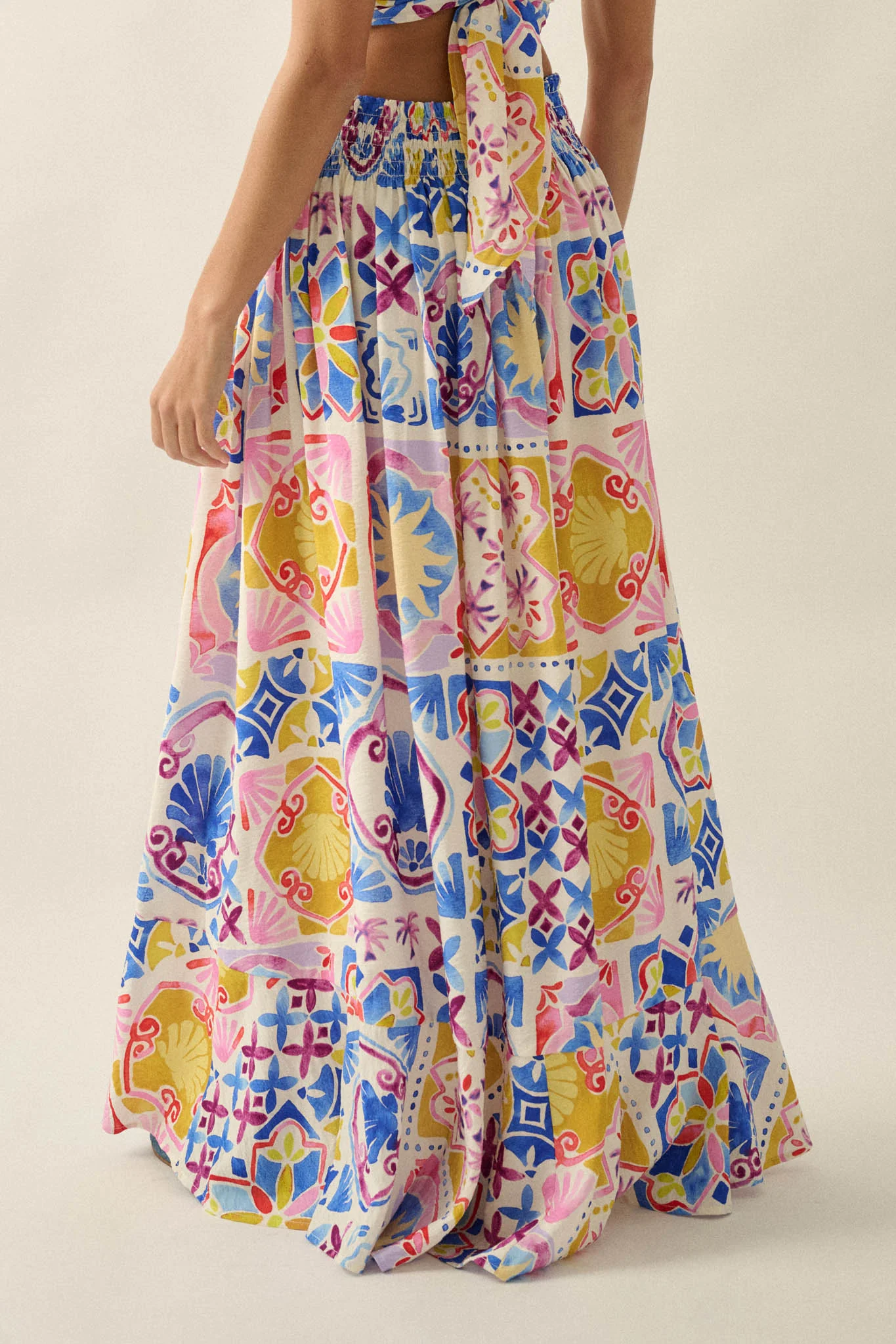 Mallorca Music Tile-Print Button-Front Maxi Skirt - Image 9