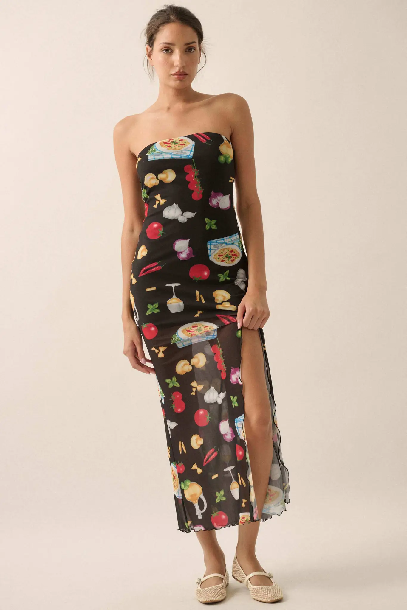 Mambo Italiano Printed Mesh Strapless Maxi Dress - Image 3