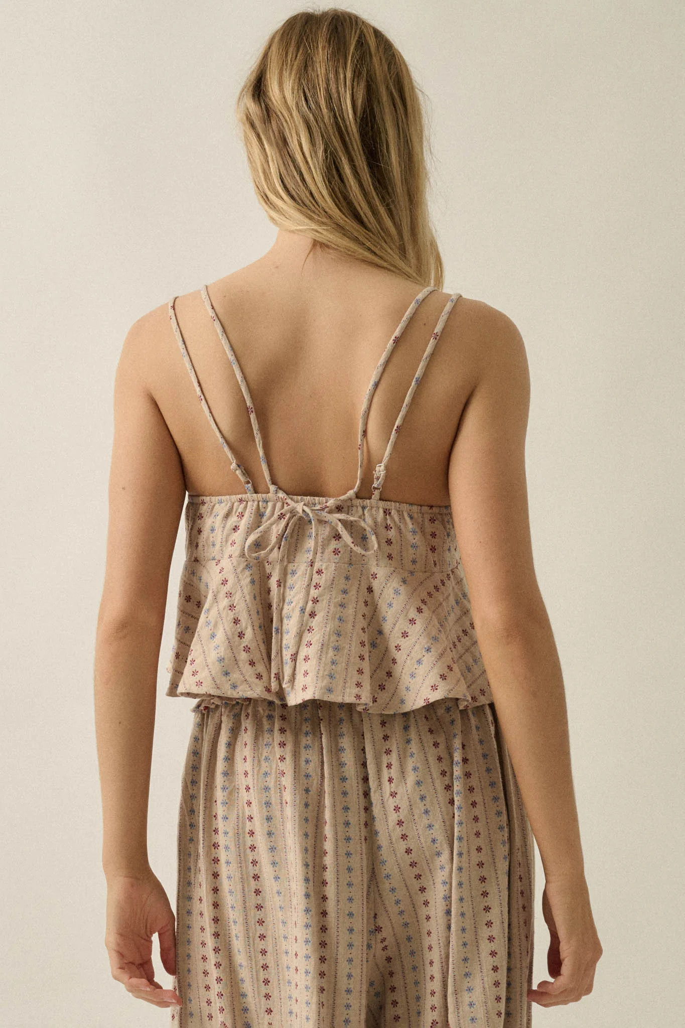 Market Day Floral-Stripe Cotton Babydoll Cami Top - Image 6
