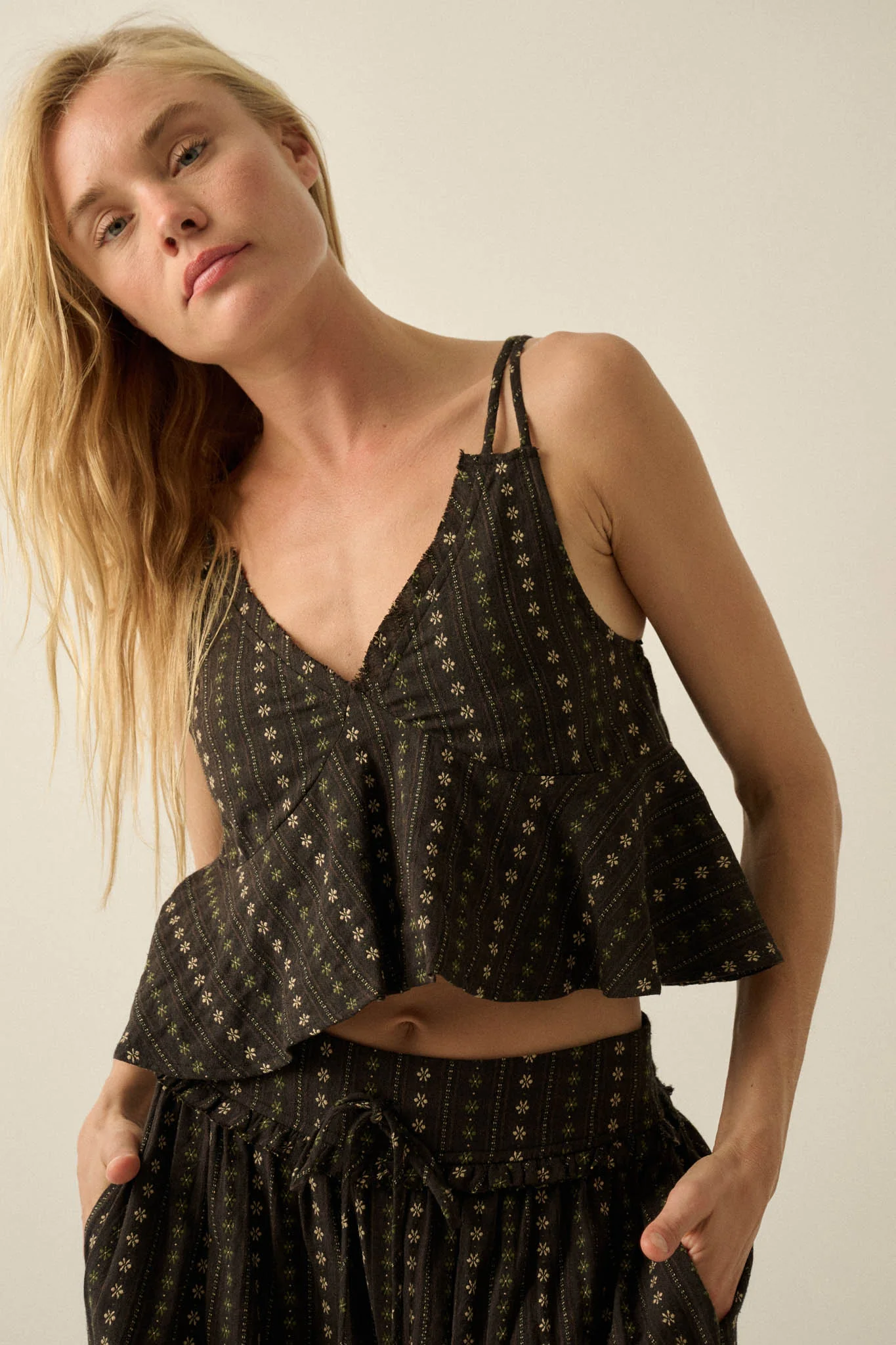 Market Day Floral-Stripe Cotton Babydoll Cami Top - Image 7