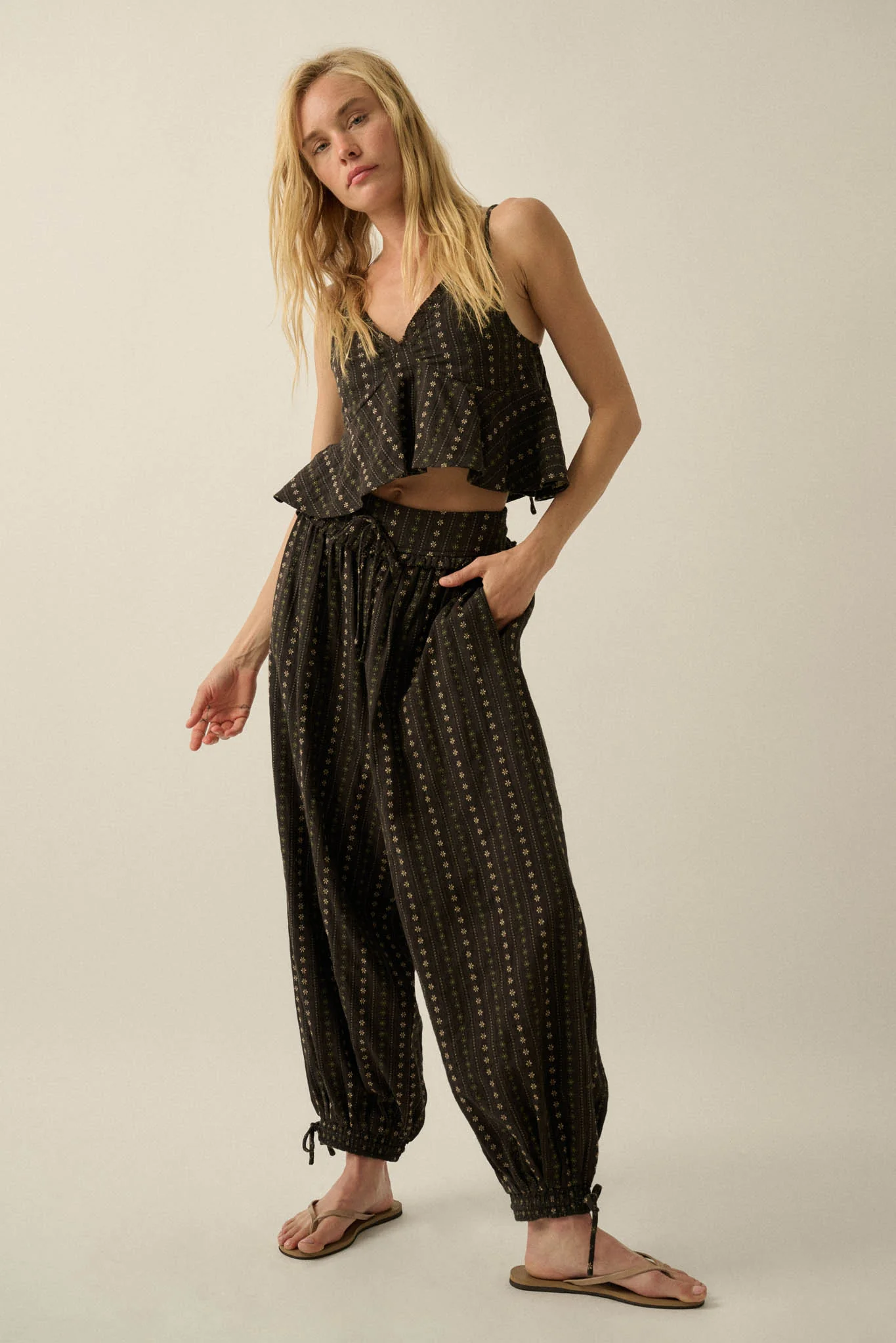 Market Day Floral-Stripe Cotton Babydoll Cami Top - Image 9