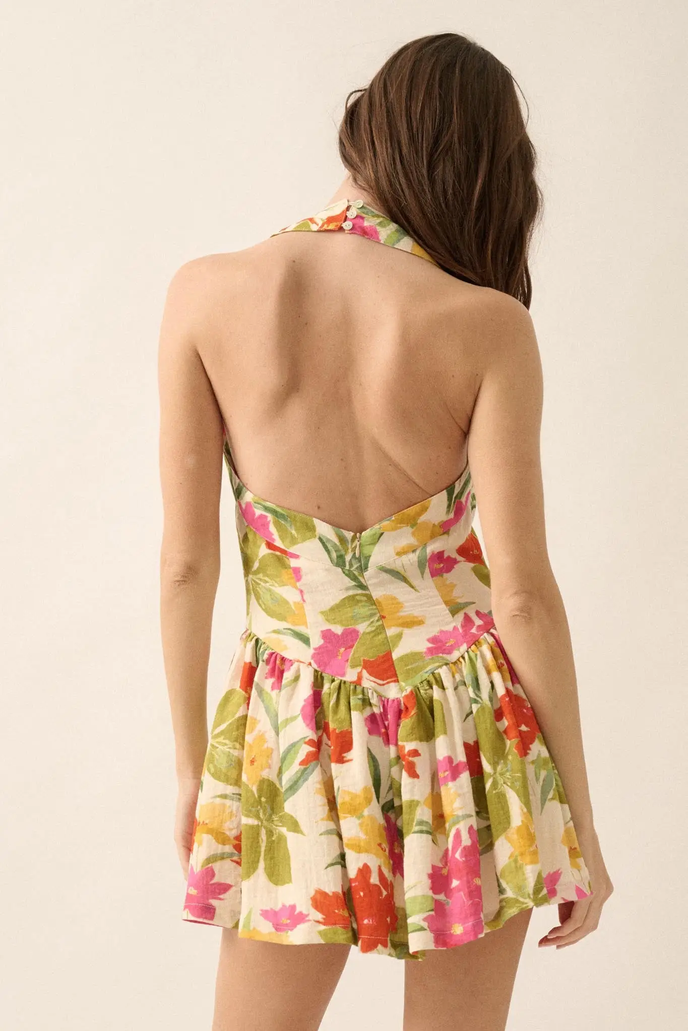 Maui Magic Tropical Floral Halter Mini Dress - Image 2