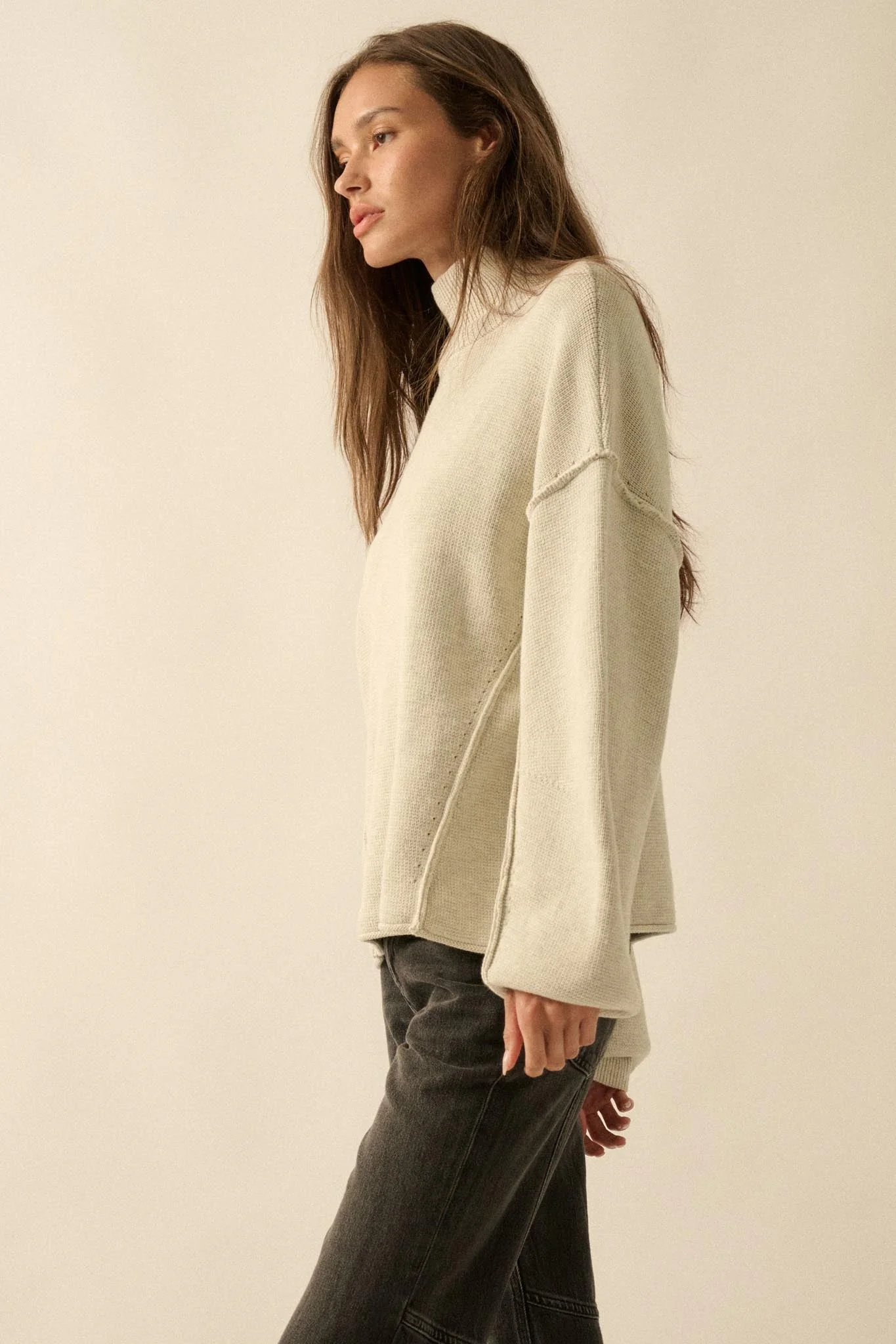 Me Time Paneled Exposed-Seam Mock-Neck Sweater - Image 20