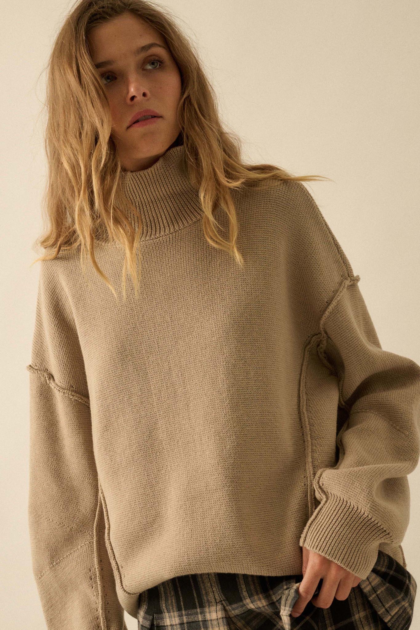 Me Time Paneled Exposed-Seam Mock-Neck Sweater - Image 8