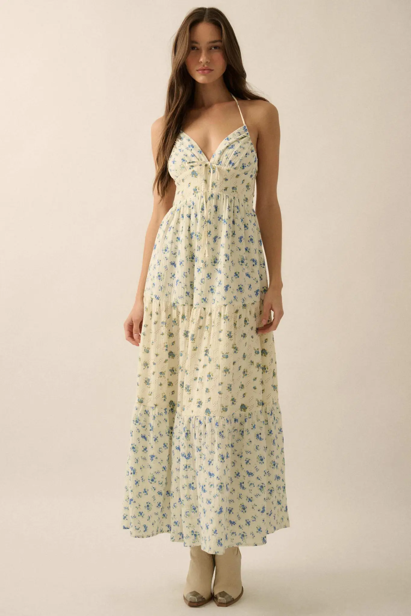Meadow Garden Floral Gauze Tie-Back Maxi Dress - Image 4