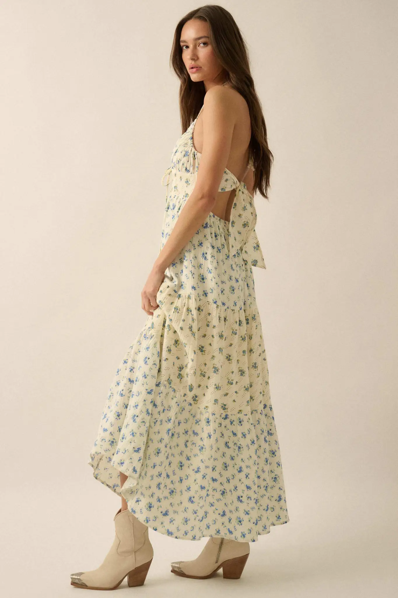 Meadow Garden Floral Gauze Tie-Back Maxi Dress - Image 6