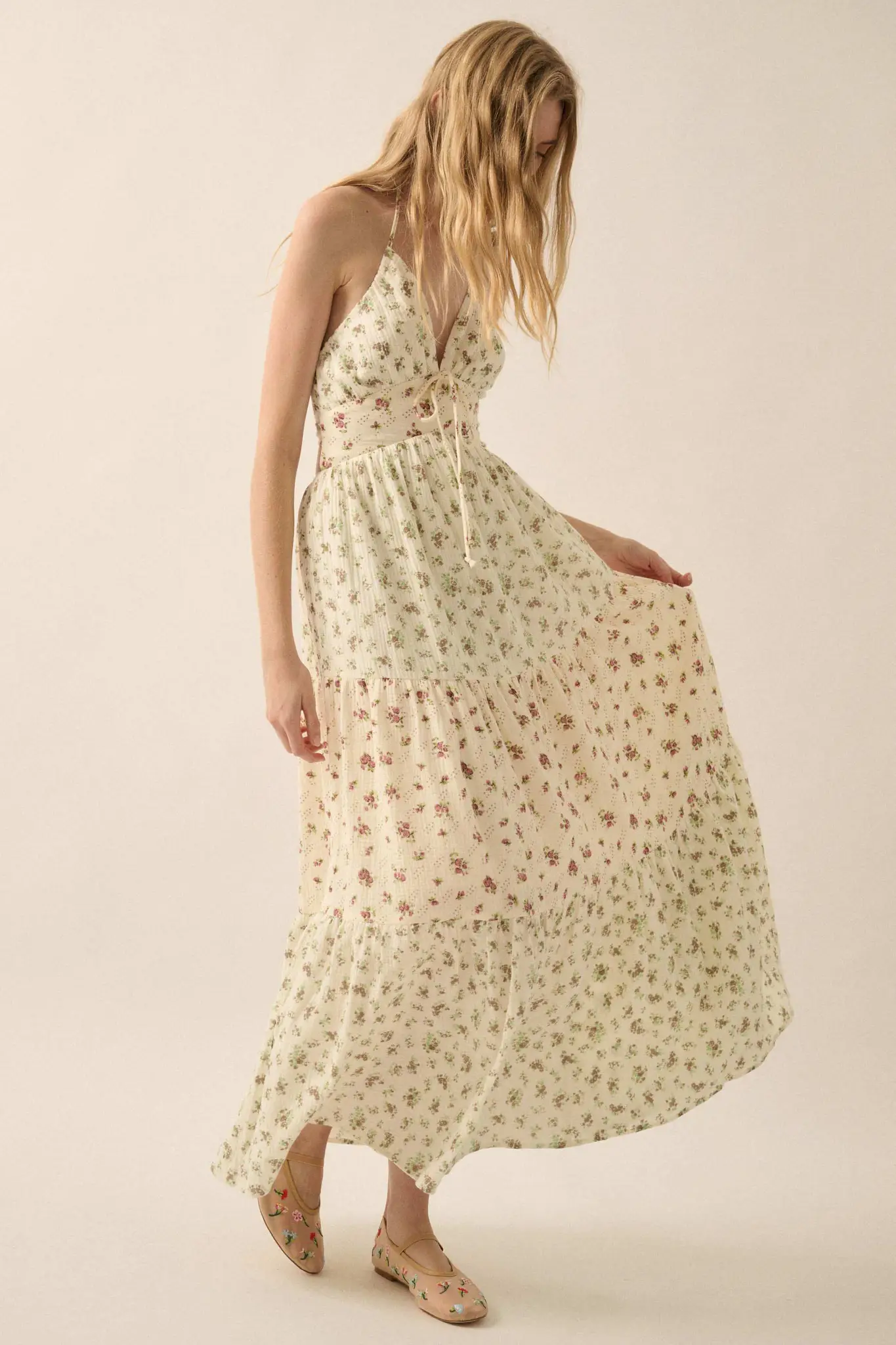 Meadow Garden Floral Gauze Tie-Back Maxi Dress - Image 7